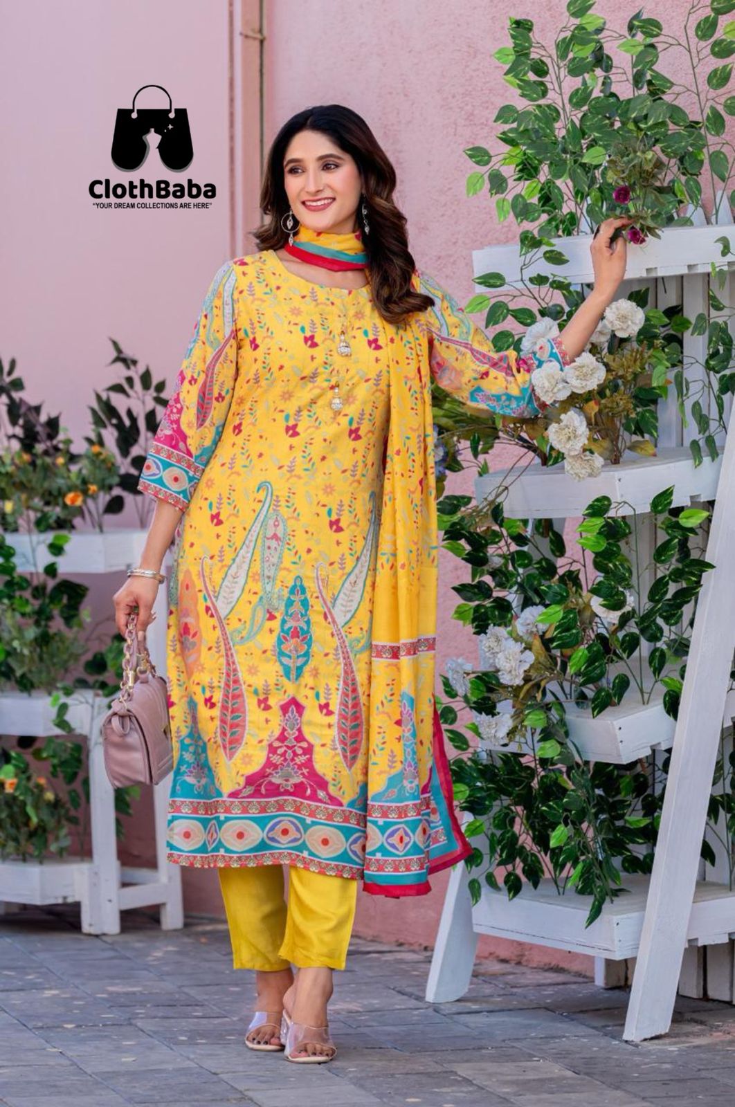 Readymade Linen Suit with Mal Cotton Print Dupatta