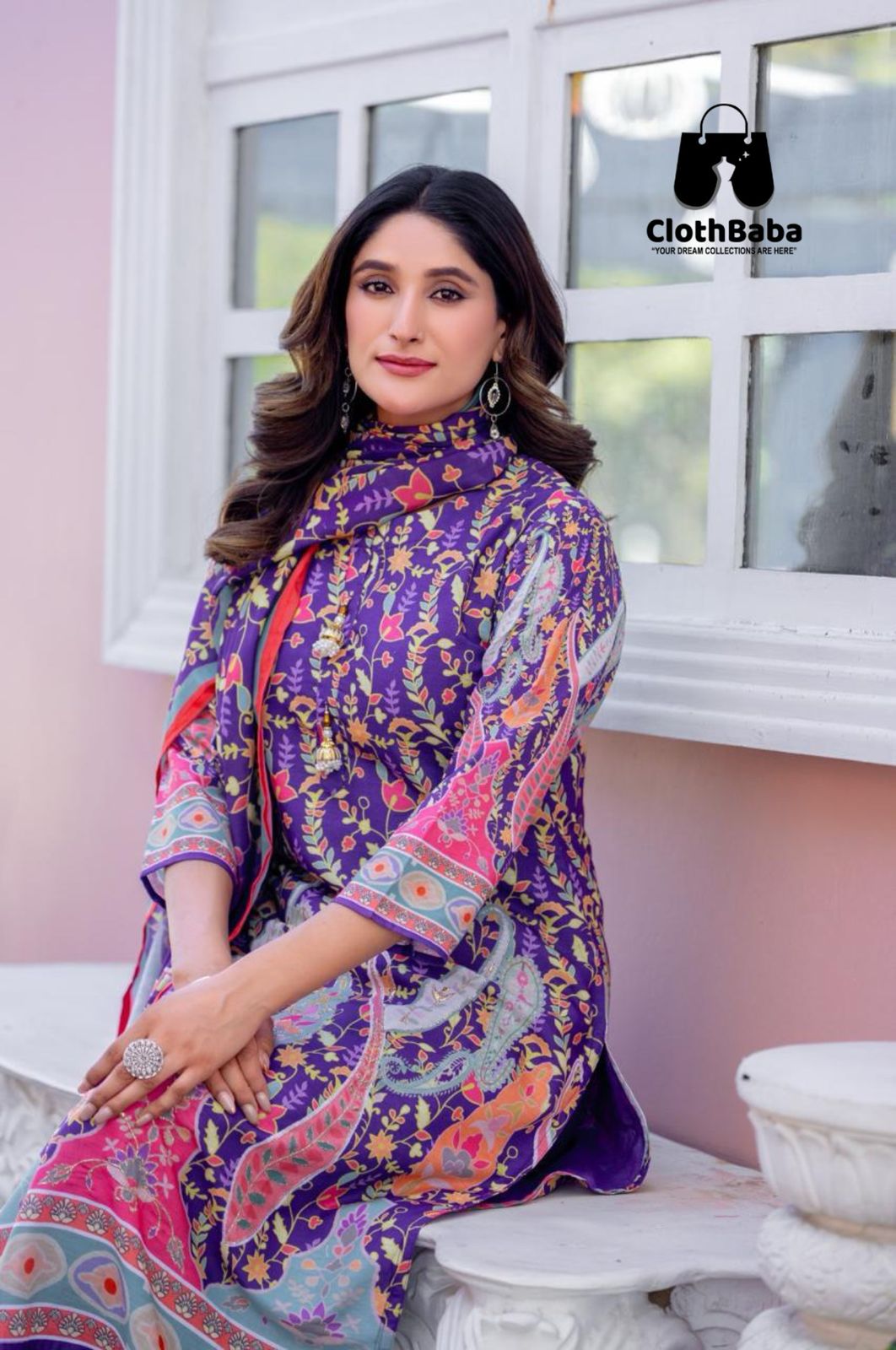 Linen Top with Viscose Rayon Bottom and Mal Cotton Print Dupatta