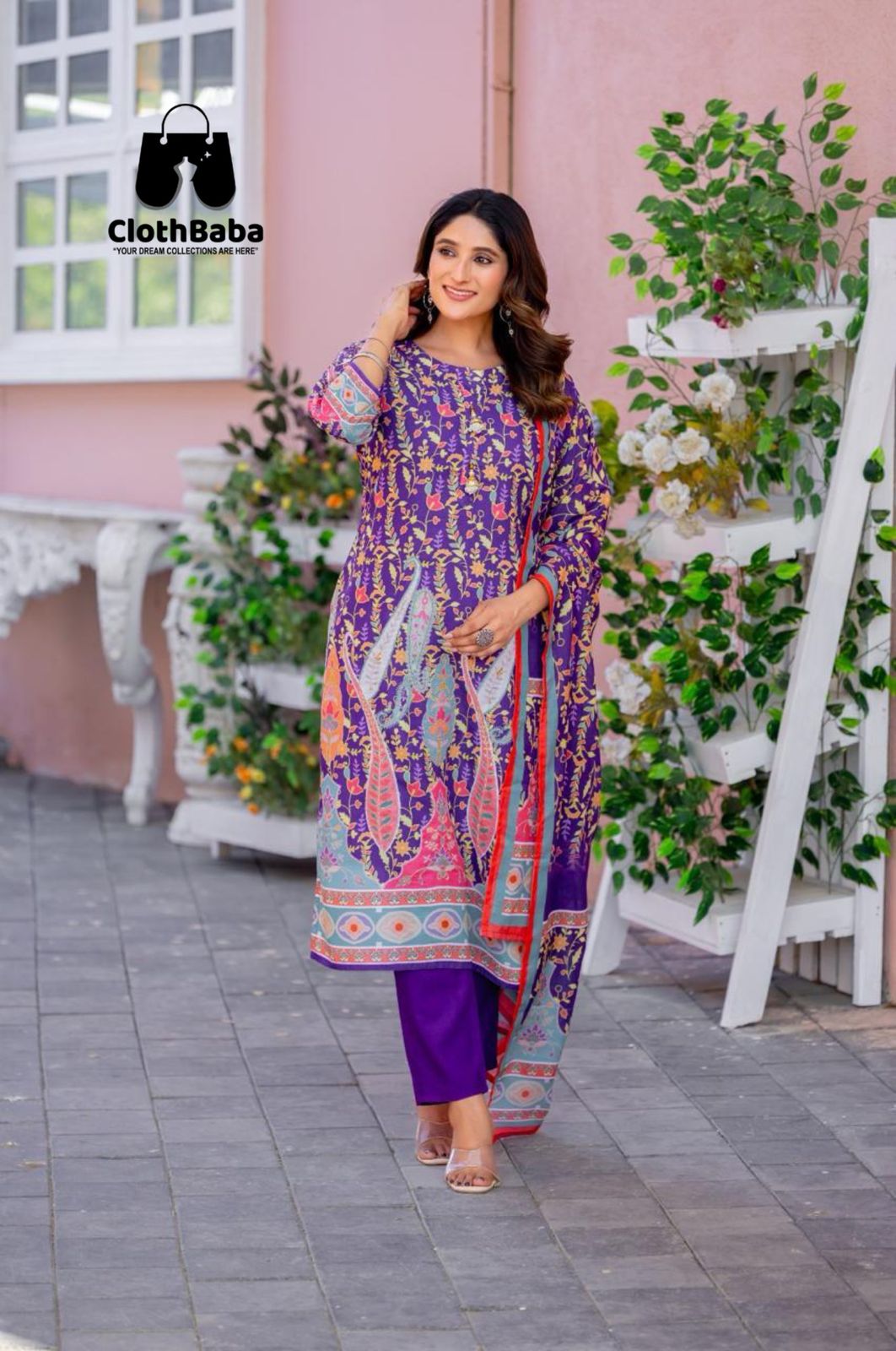 Linen Top with Viscose Rayon Bottom and Mal Cotton Print Dupatta