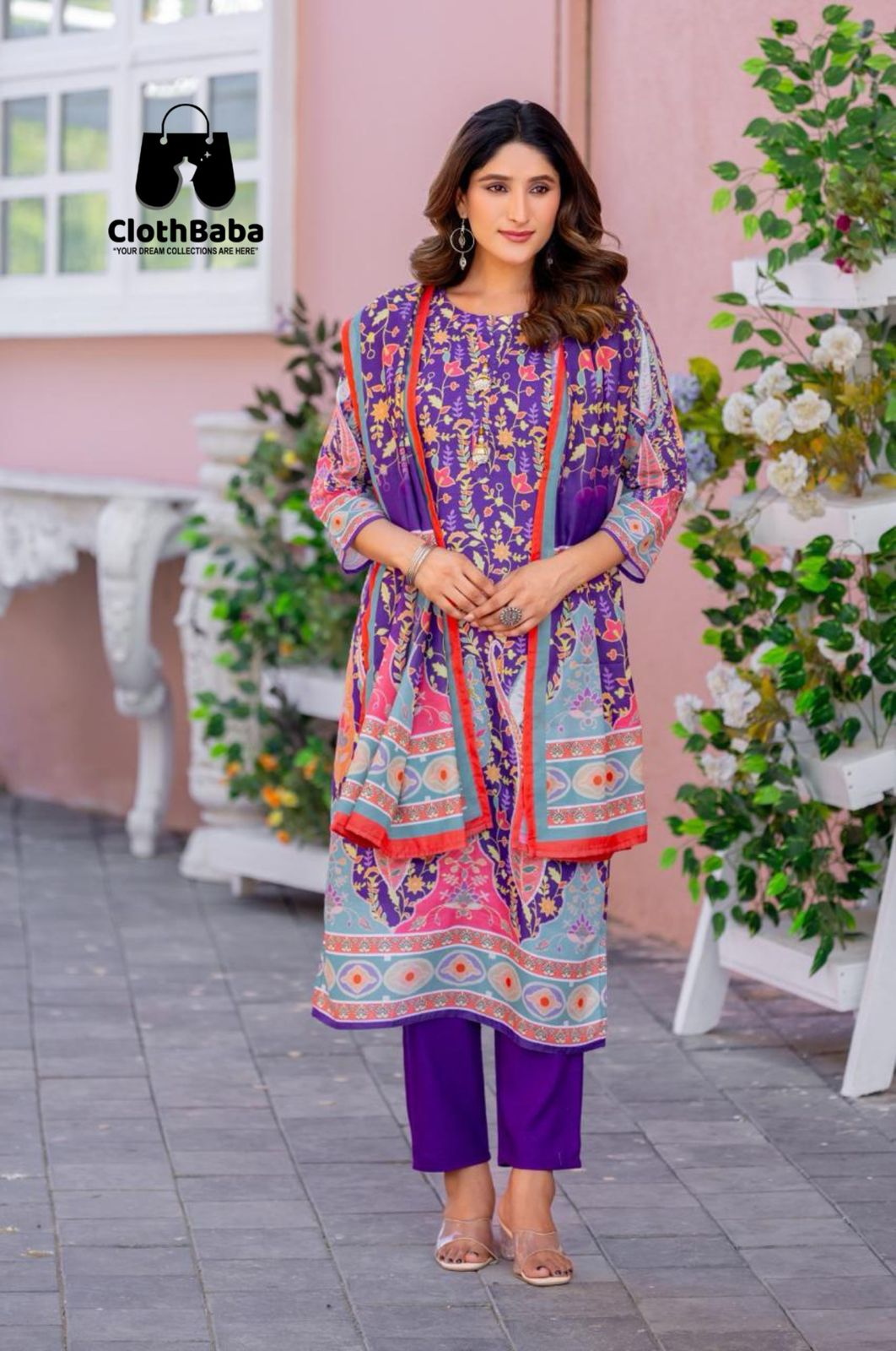 Linen Top with Viscose Rayon Bottom and Mal Cotton Print Dupatta