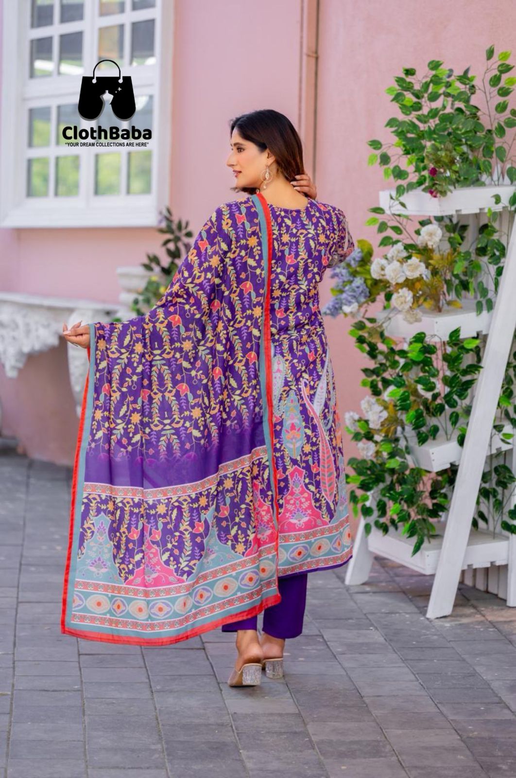Linen Top with Viscose Rayon Bottom and Mal Cotton Print Dupatta
