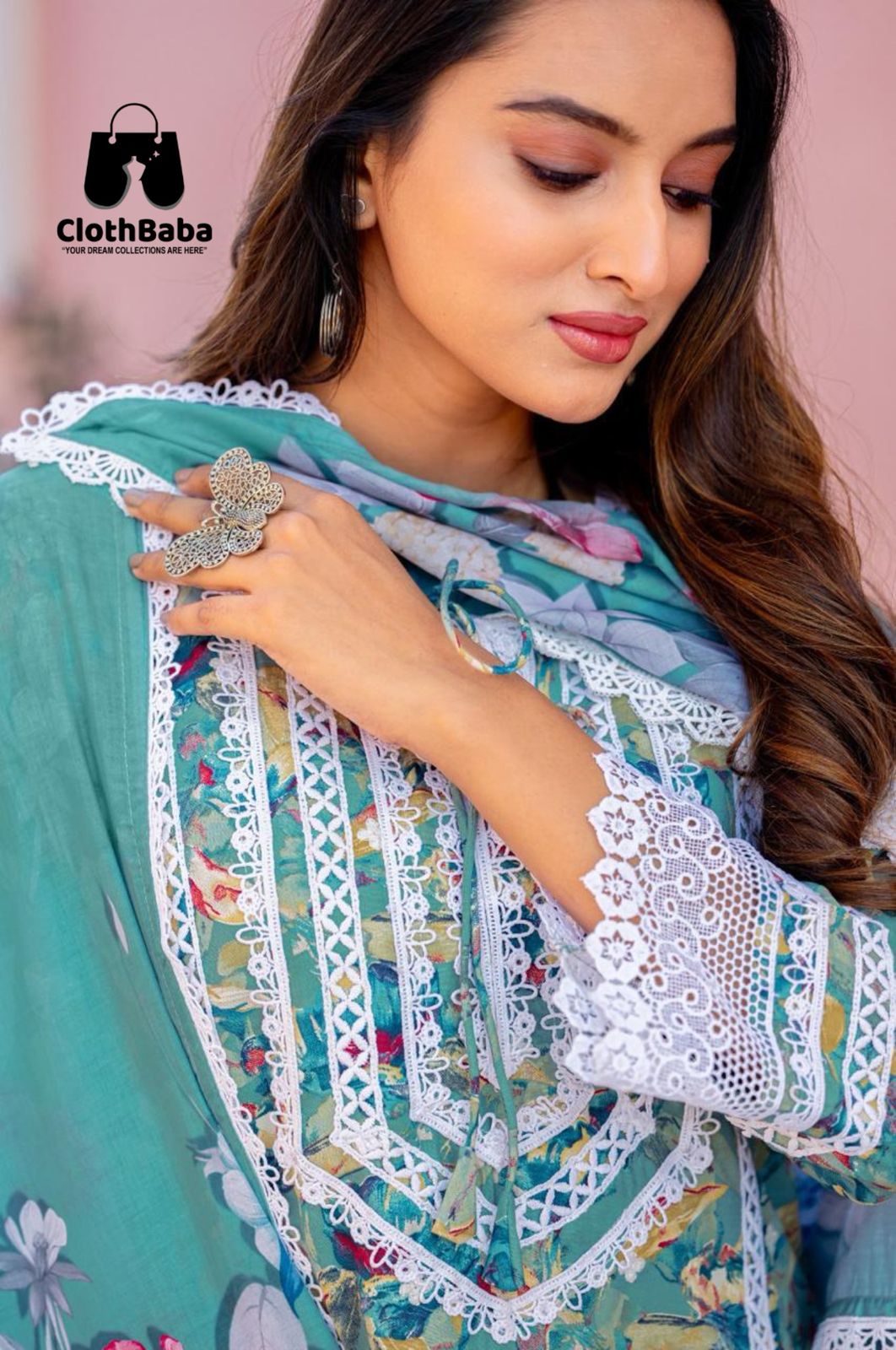 Elegant Cotton Print Readymade Suit with Lace Work