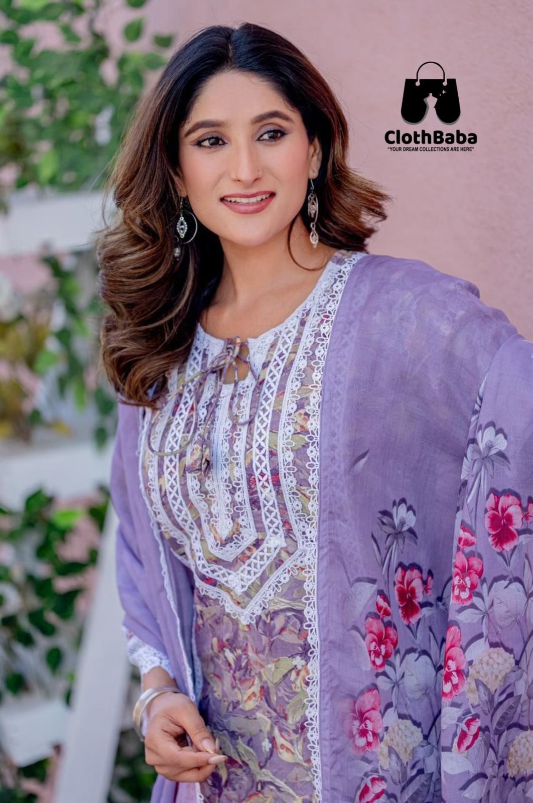 Cotton Print Readymade Suit with Lace Work