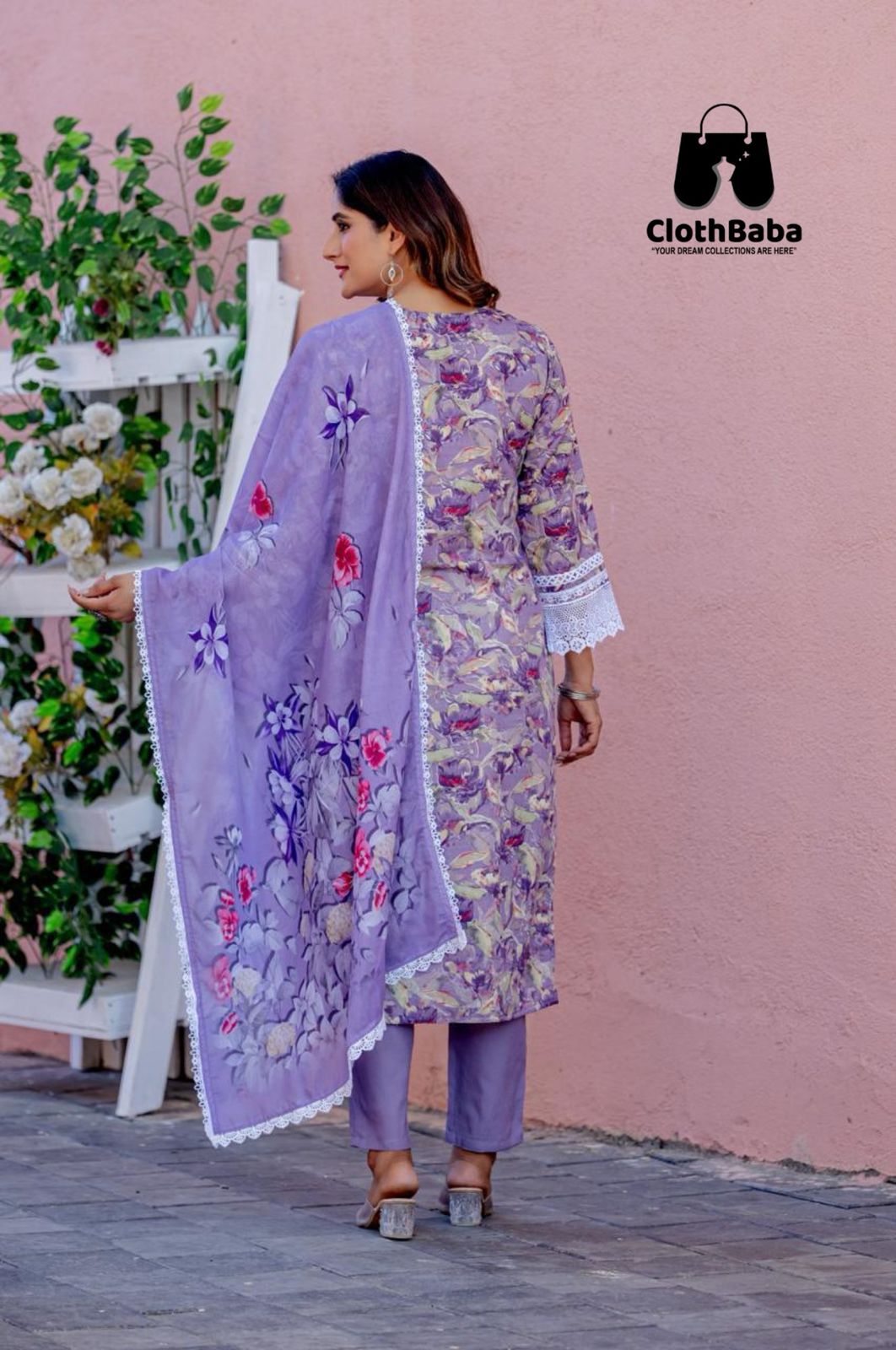 Cotton Print Readymade Suit with Lace Work
