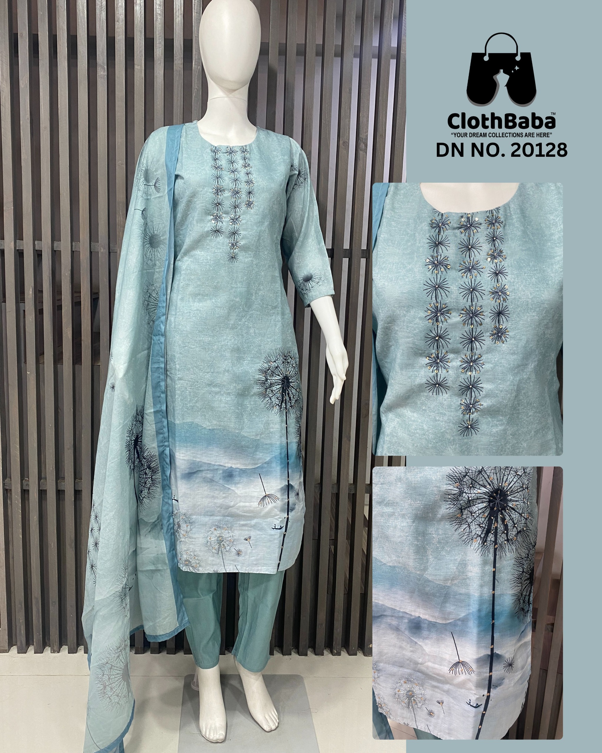 Linen Top with Handwork & Mal Cotton Print Dupatta