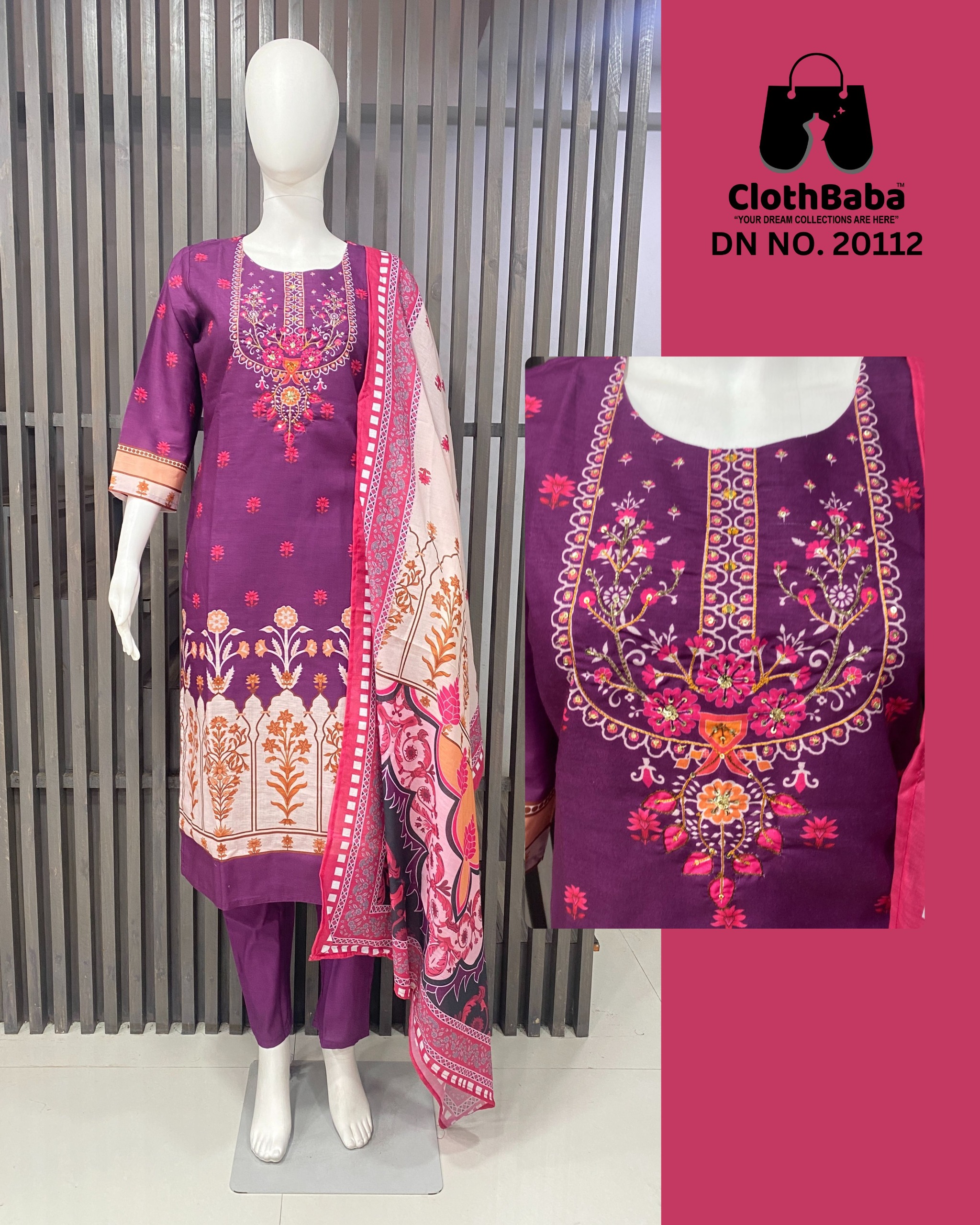 Elegant Linen Top with Handwork & Mal Cotton Dupatta