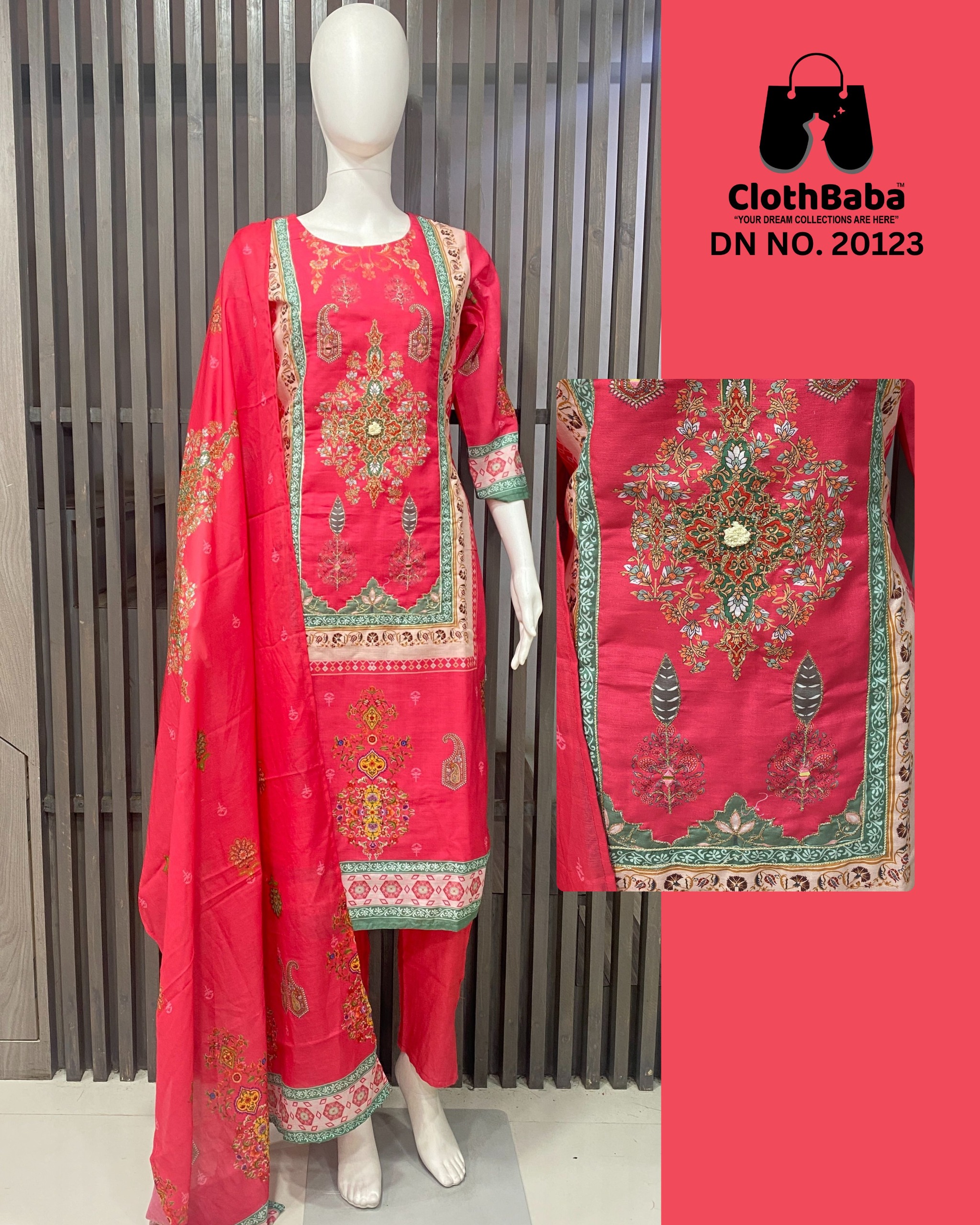 Pakistani Style Linen Readymade Suit with Handwork