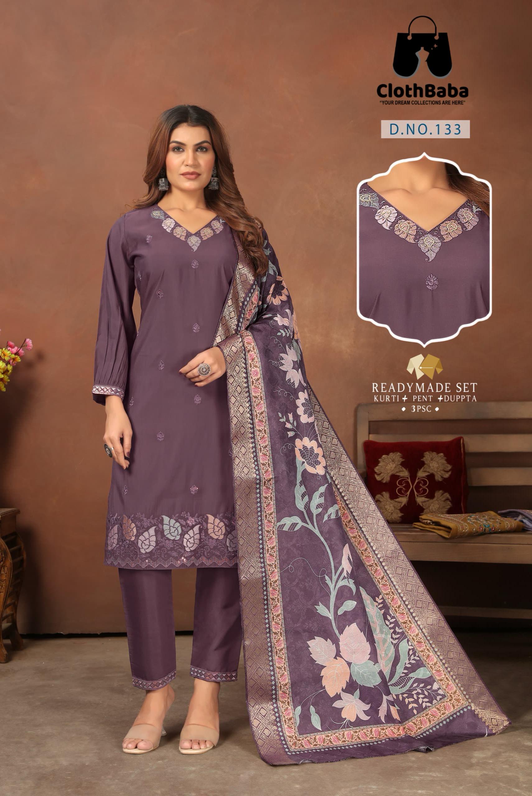 Roman Silk Readymade Suit with Hand Work & Organza Digital Dupatta