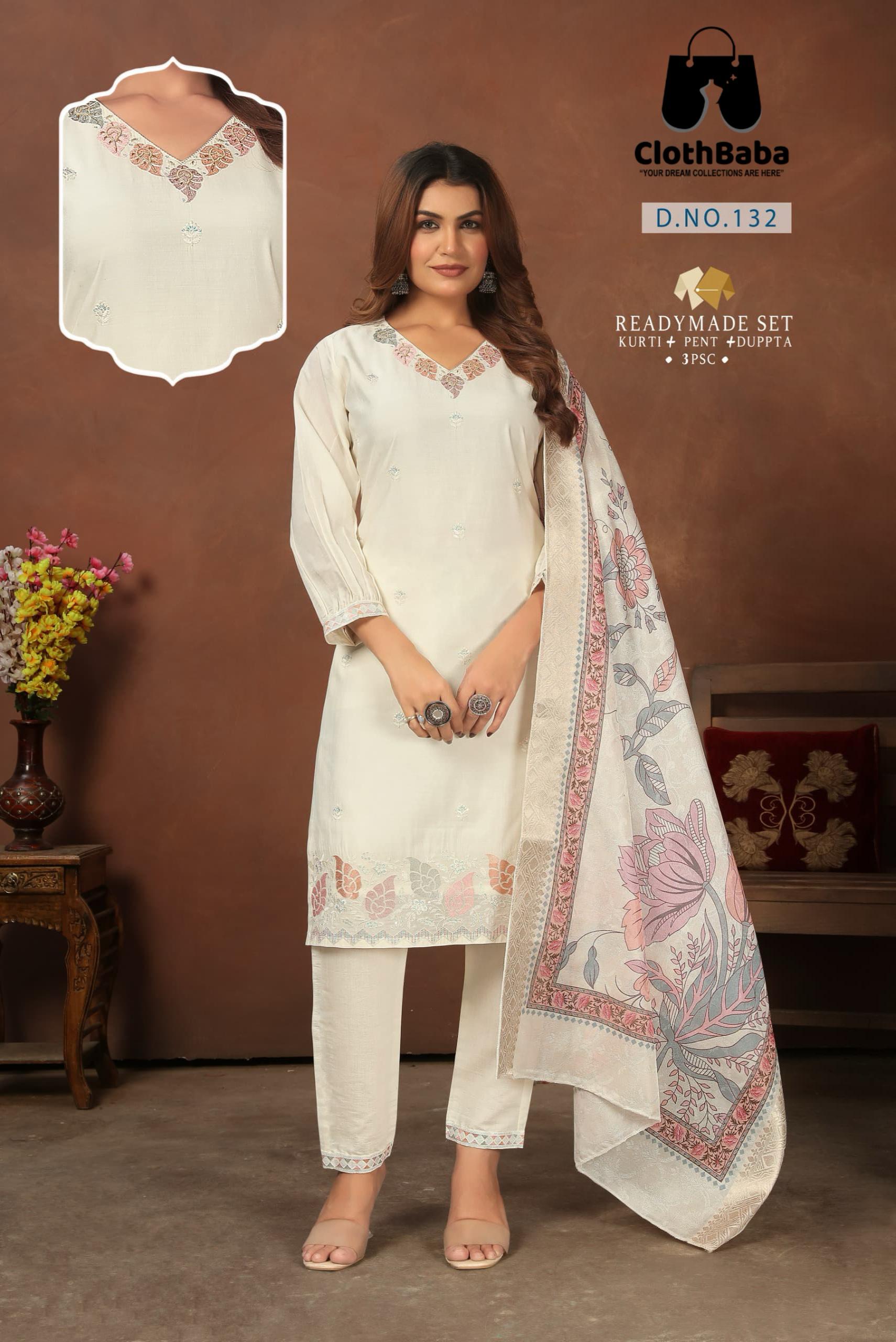 Roman Silk Readymade Suit with Hand Work & Organza Digital Dupatta