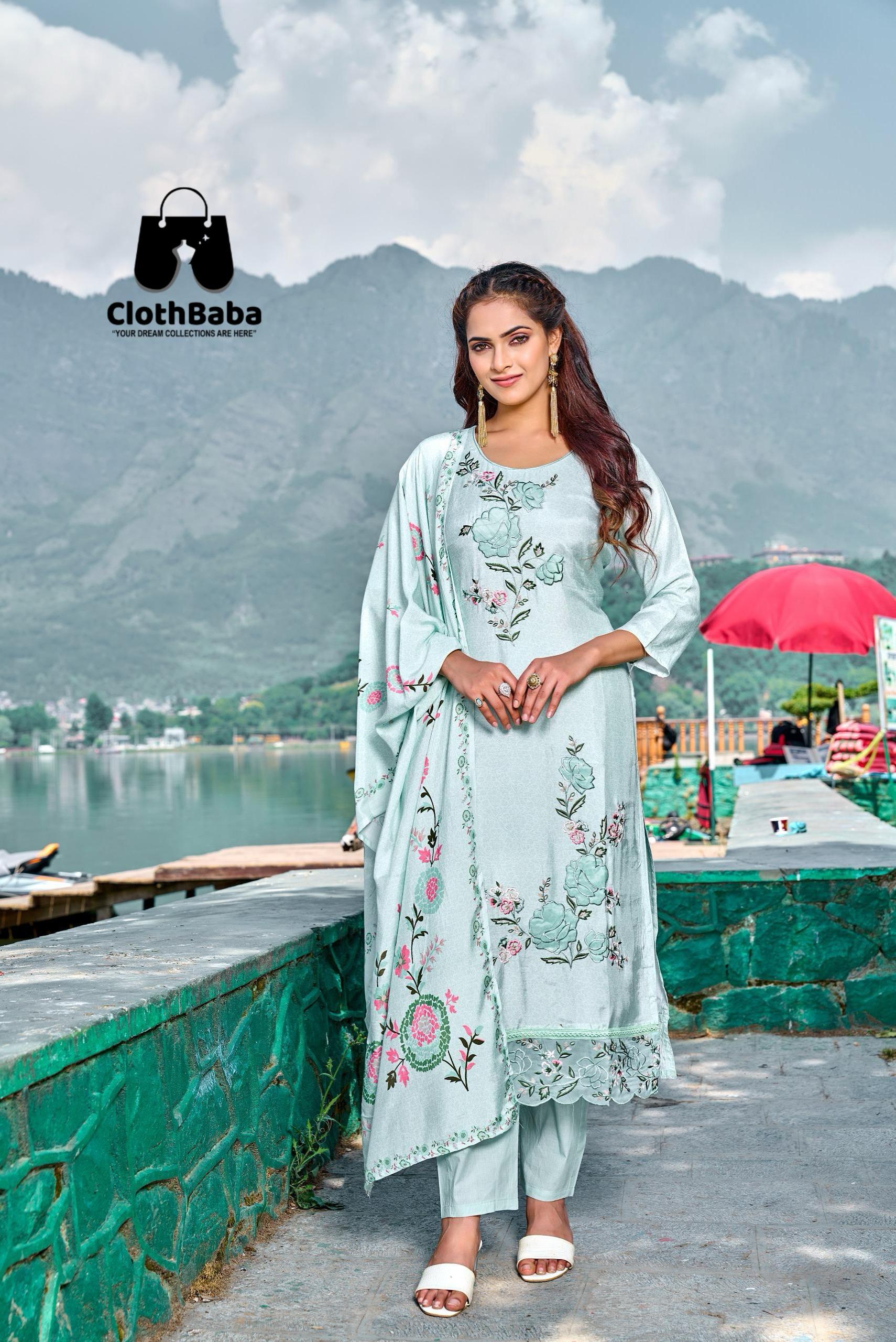 Elegant Pure Muslin Printed Readymade Suit with Appliqué & Handwor