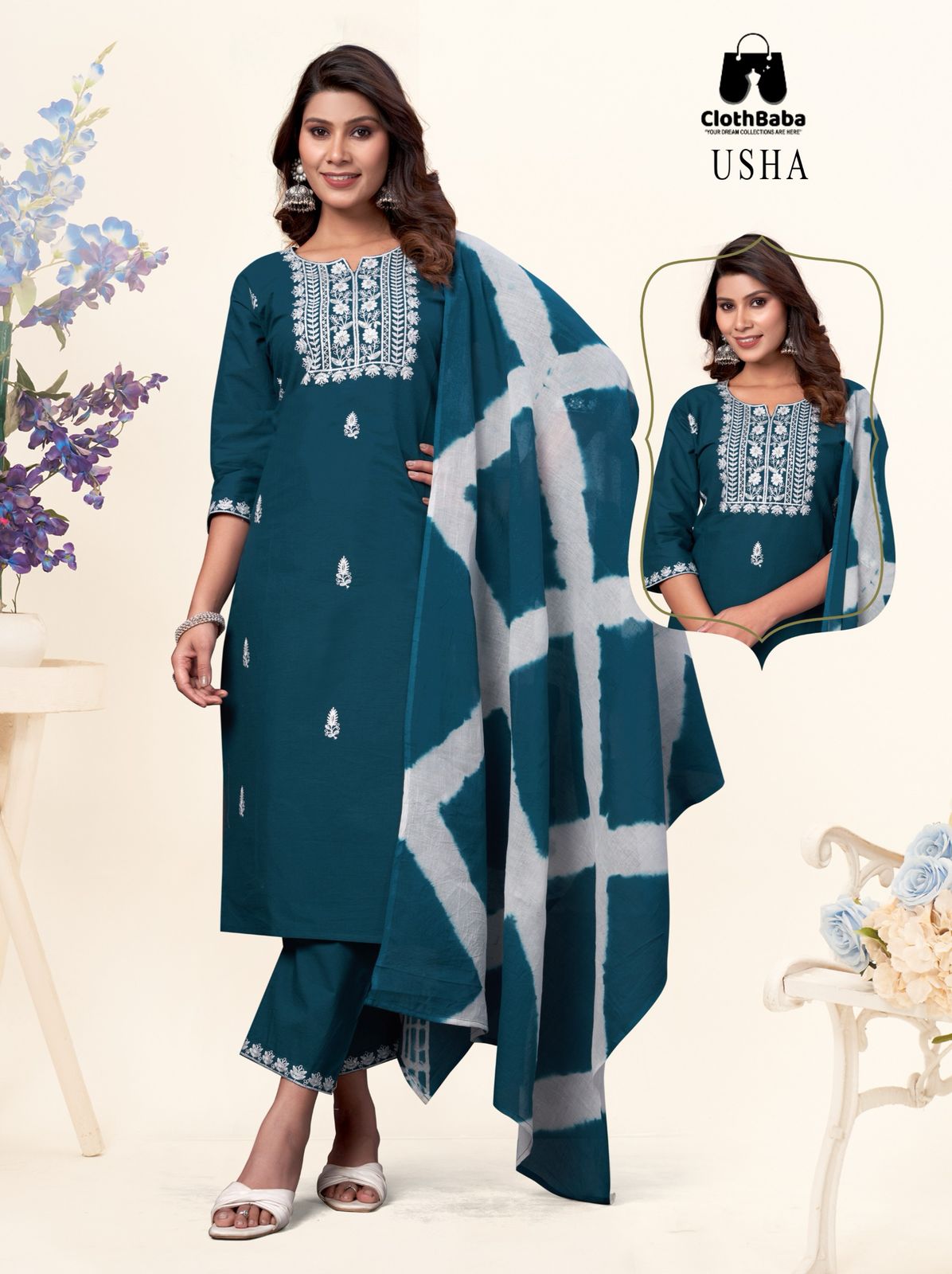  Cotton Readymade Suit with Cambric Bottom & Dupatta
