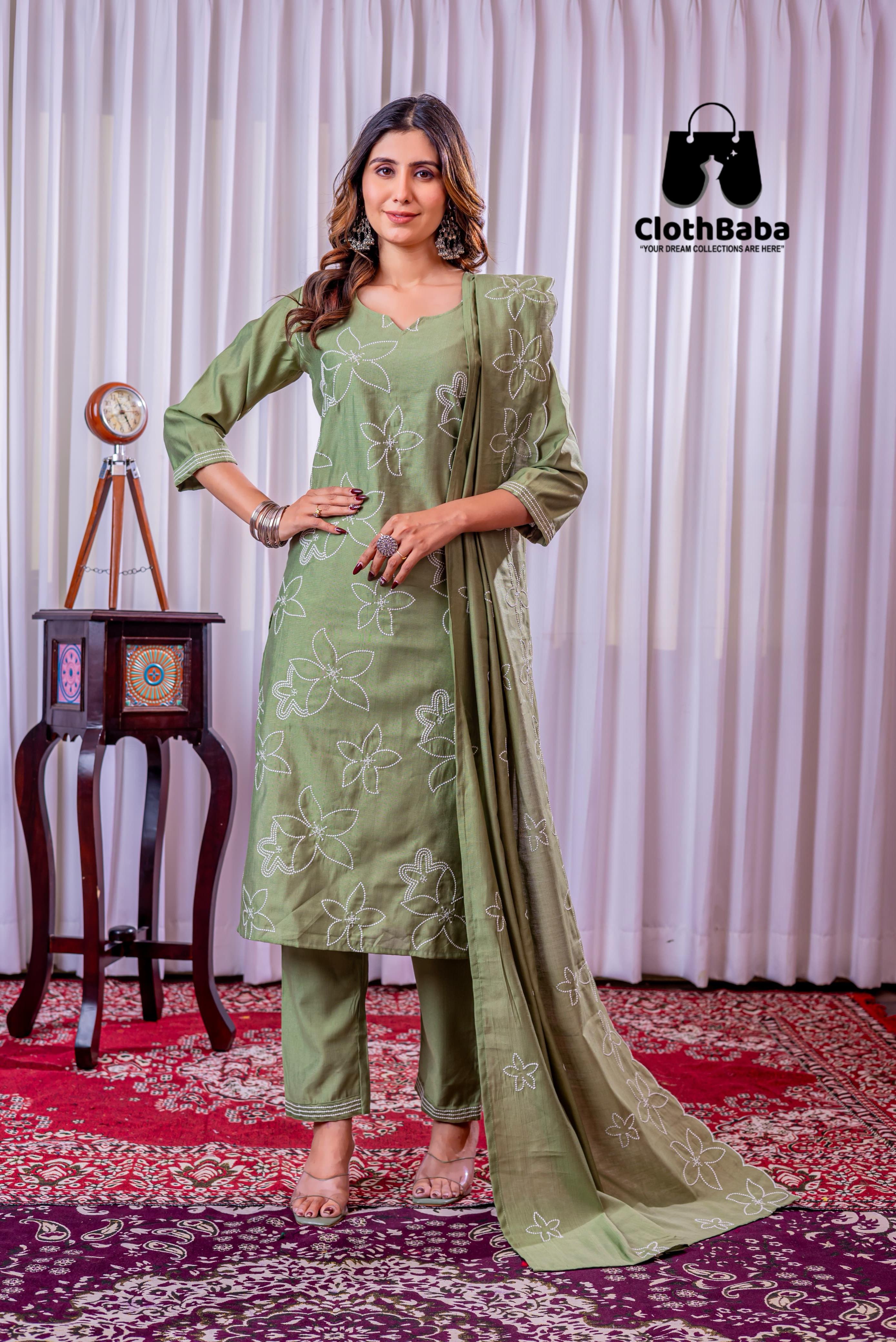 Elegant Vatican Silk Embroidered Suit Set