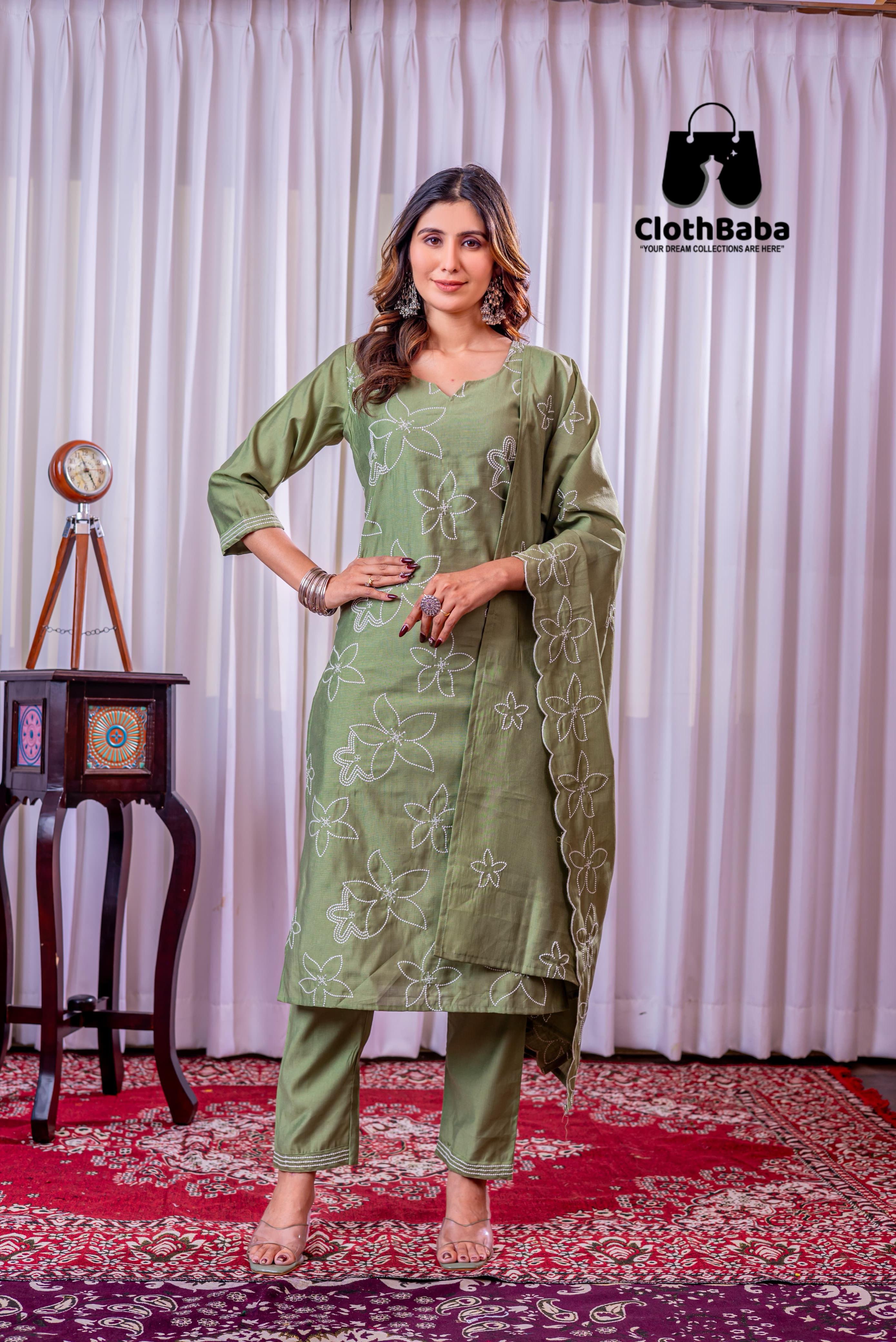 Elegant Vatican Silk Embroidered Suit Set 