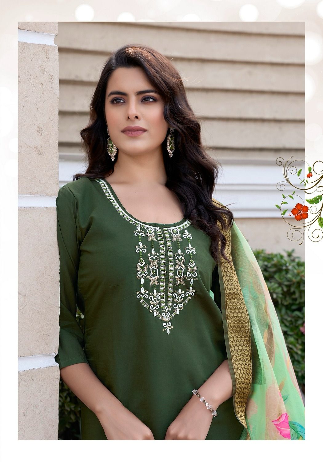 Roman Silk Readymade Suit with Heavy Handwork