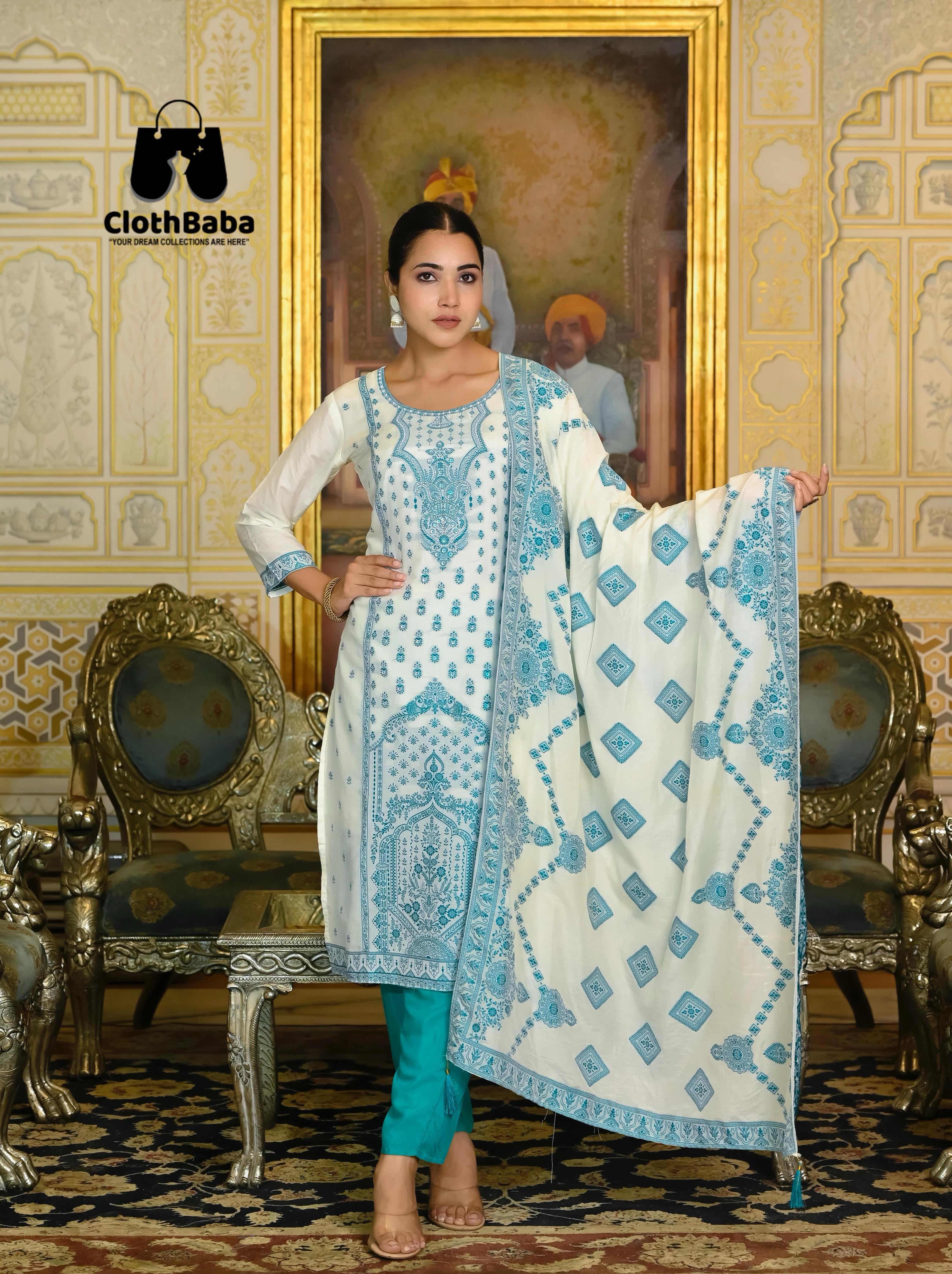 Designer Viscose Muslin Jacquard Suit with Handwork