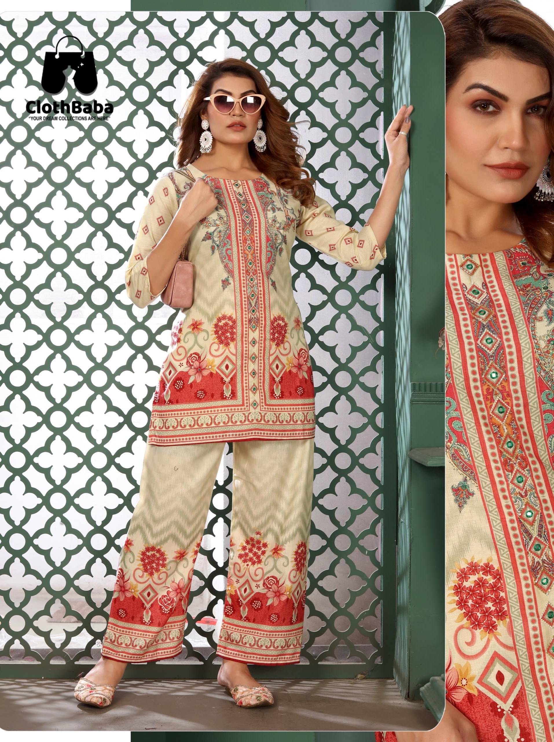 Elegant Cotton Print Co-Ord Set with Handwork Detailing