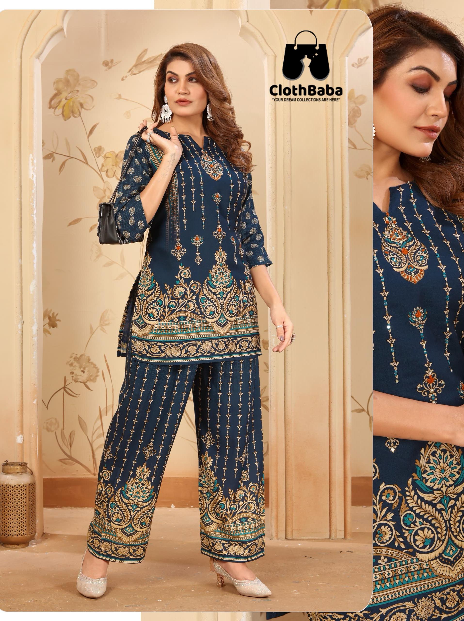 Trendy Handwork Co-Ord Set for Women in Cotton Print