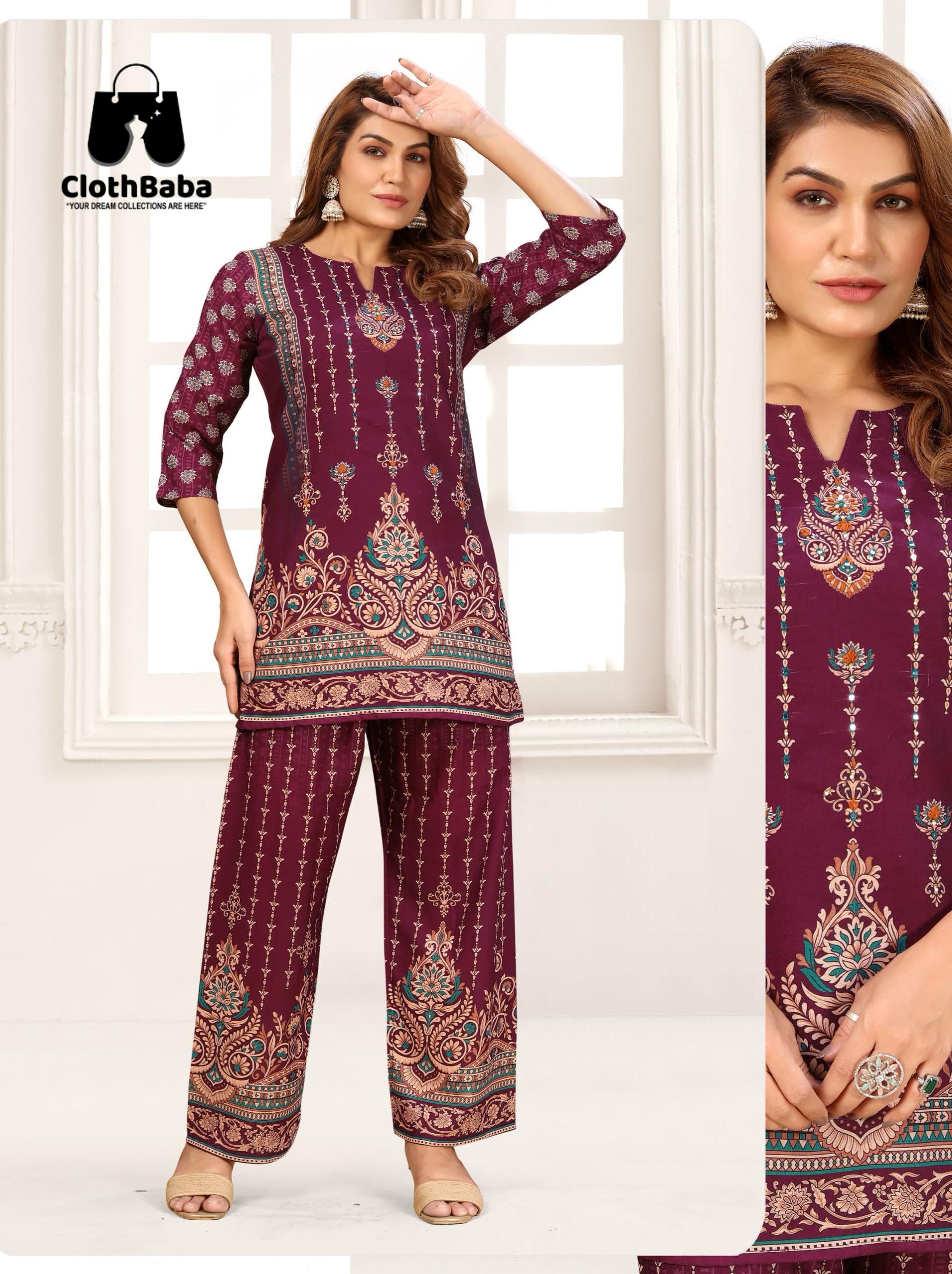 Trendy Handwork Co-Ord Set for Women in Cotton Print