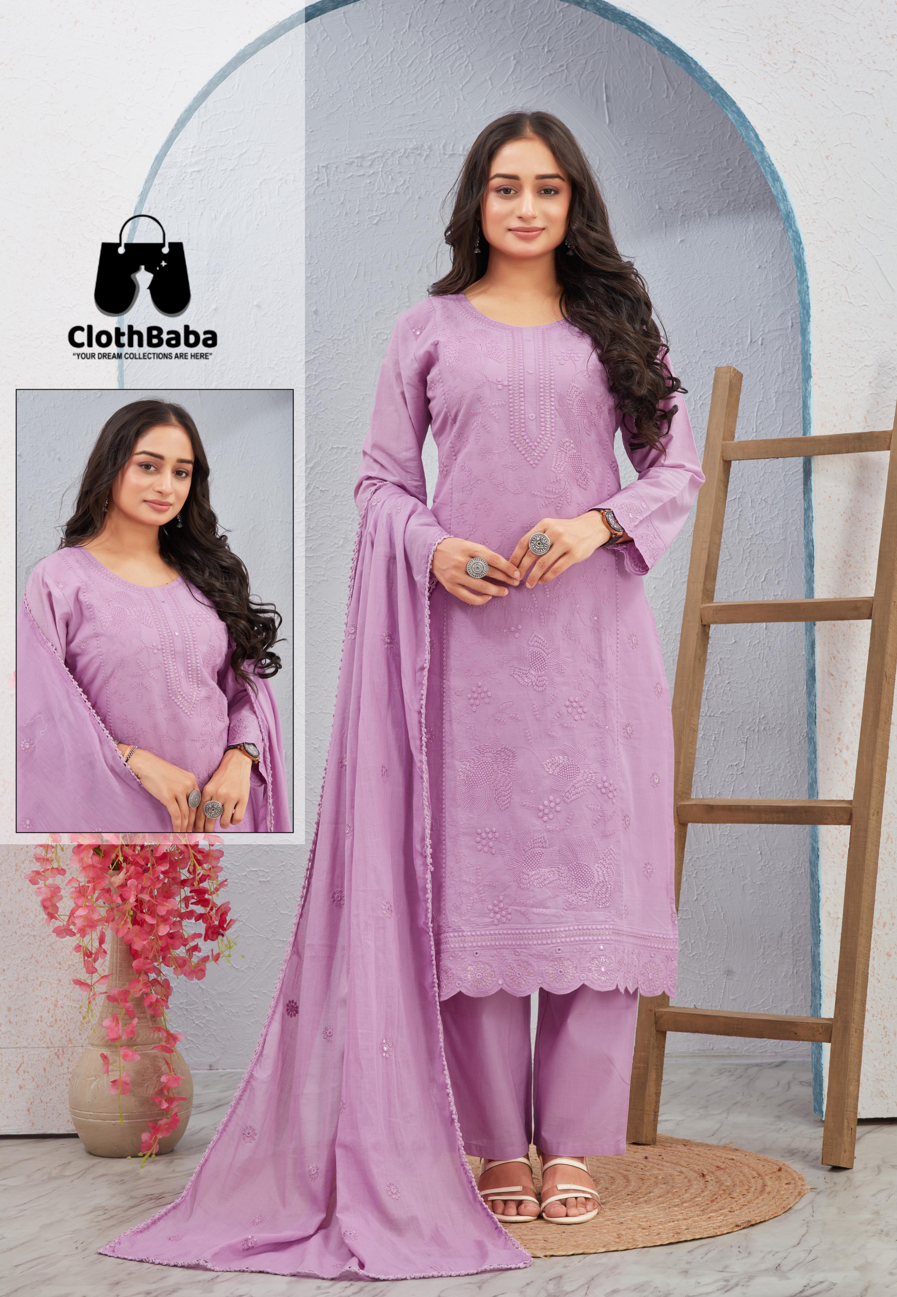 Cotton Lakhanavi Work Readymade Suit with Embroidered Mal Cotton Dupatta 