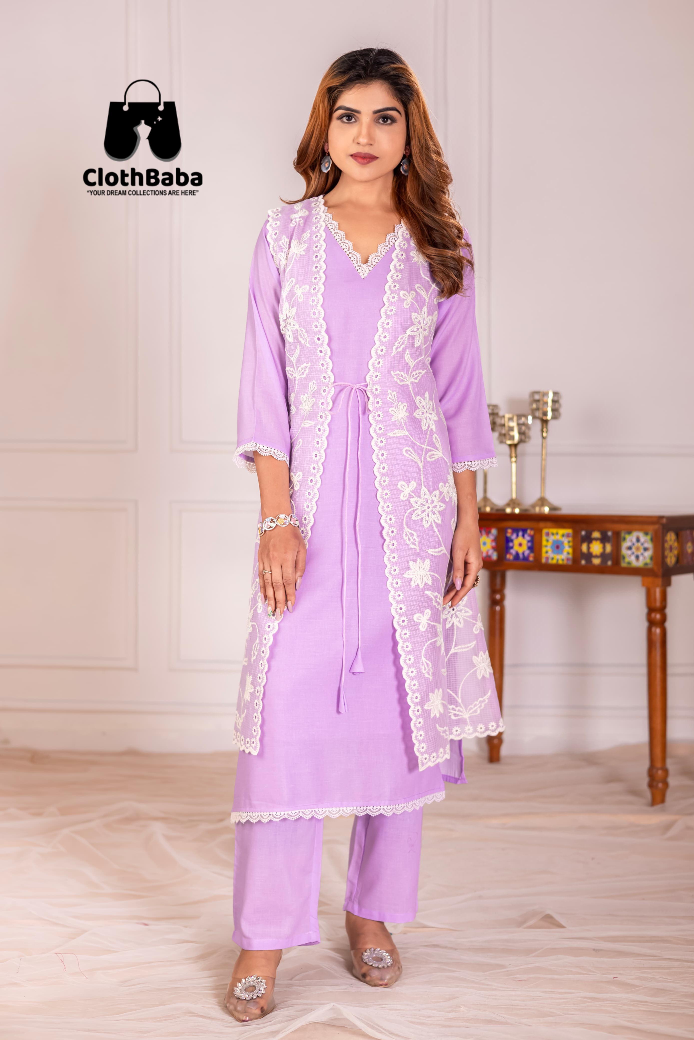 Cotton Readymade Suit with Lakhanavi Embroidered Koti