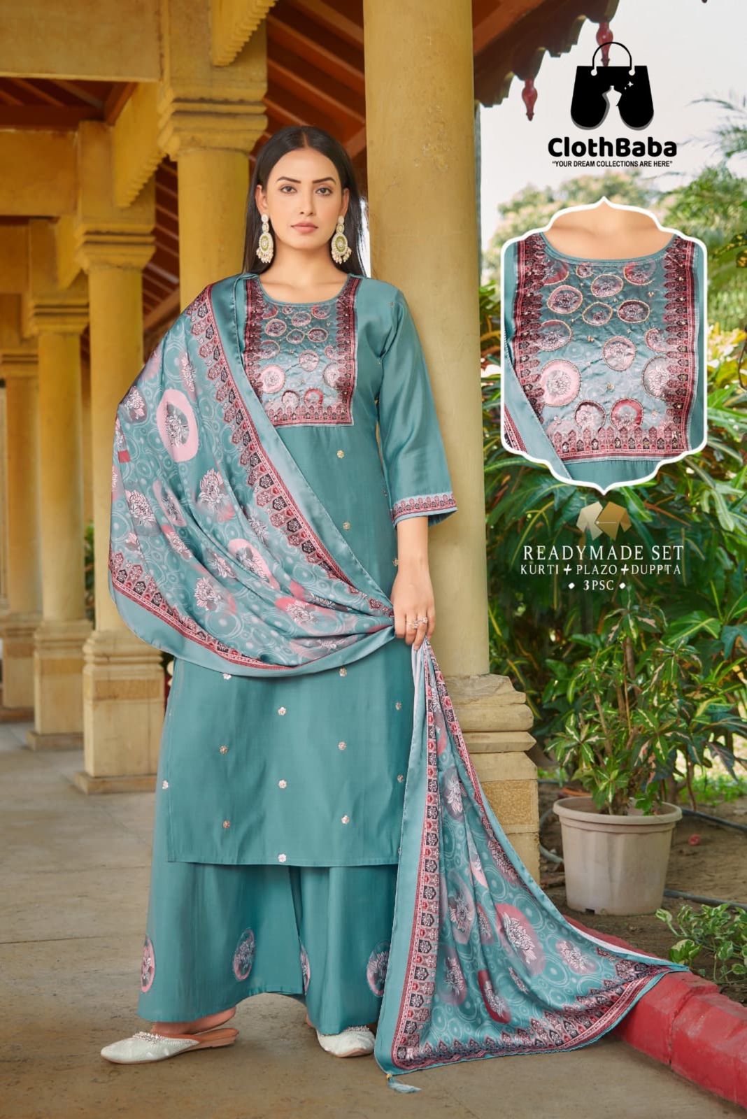 Vatican Viscose Readymade Suit with Handwork & Muslin Jequard Digital Dupatta 