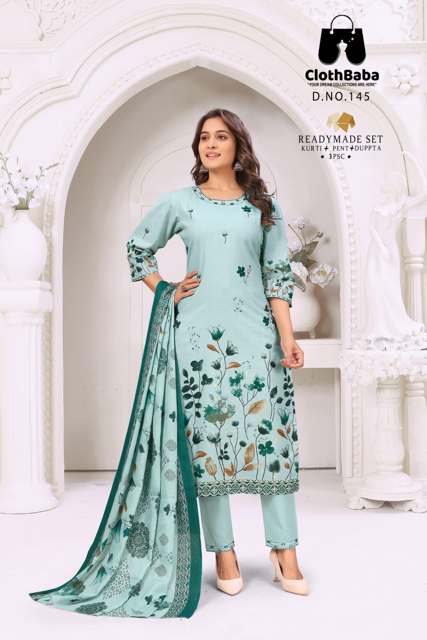 Cotton Cambric Readymade Suit with Handwork & Foil Print