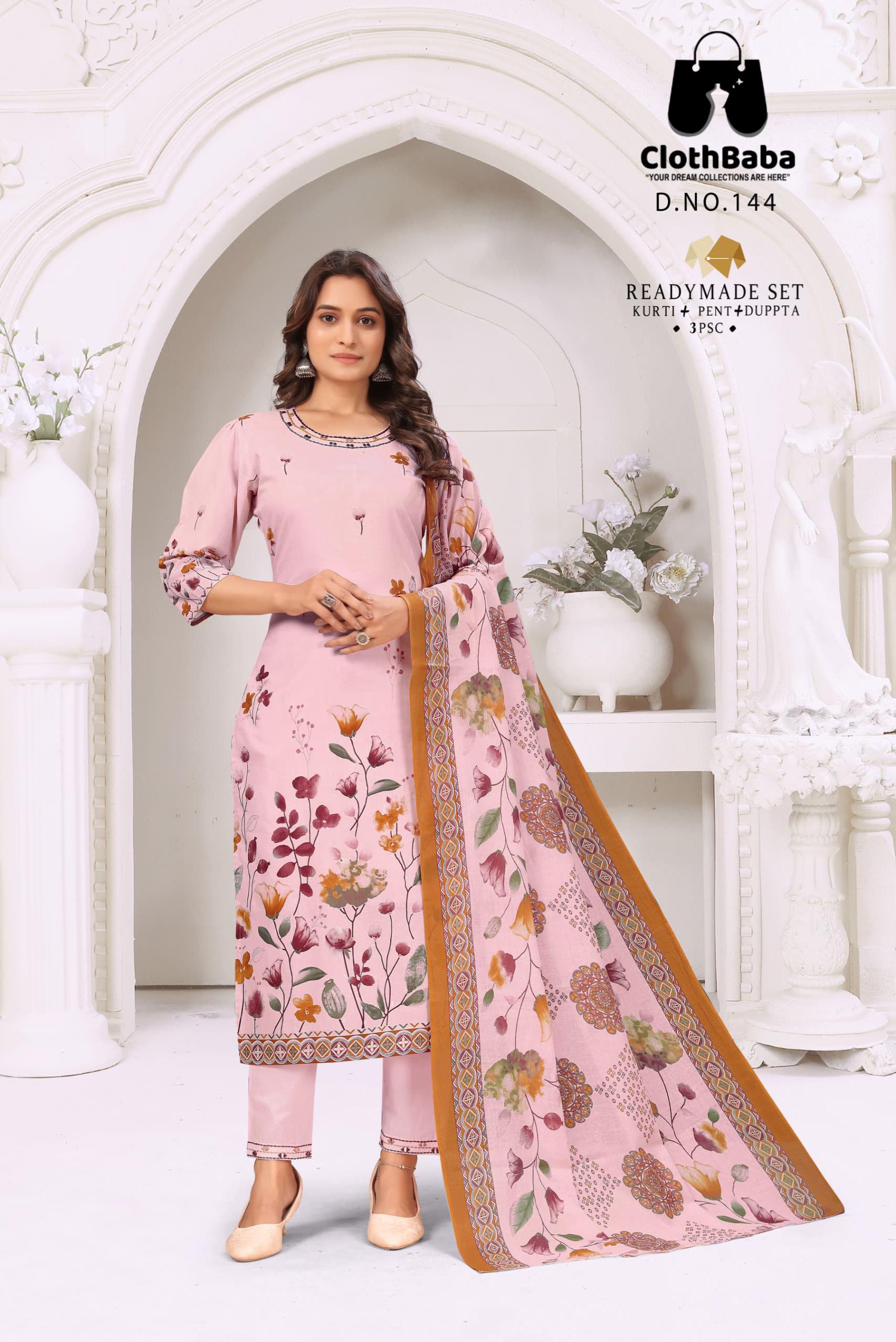 Cotton Cambric Readymade Suit with Handwork & Foil Print