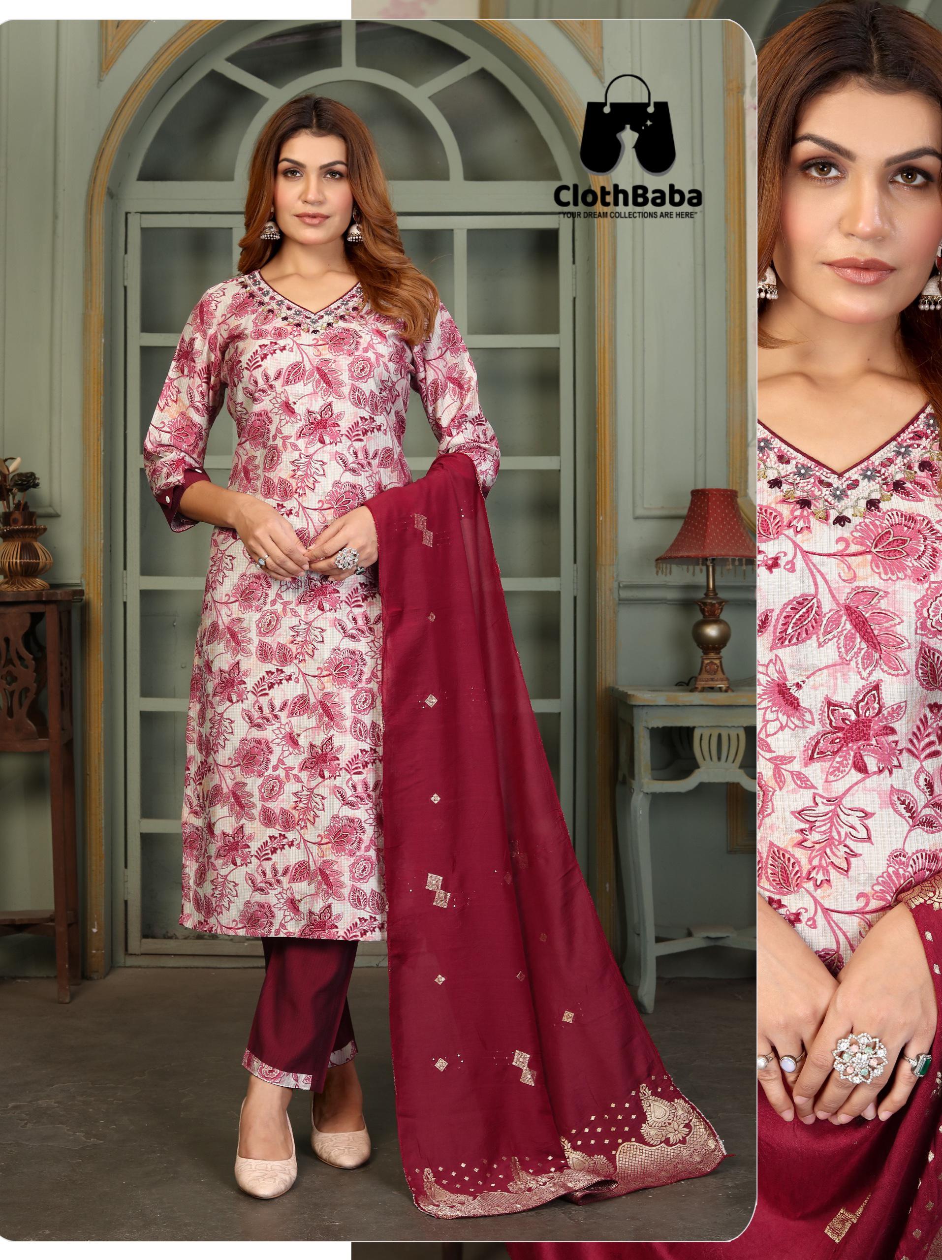 Trendy Viscose Vertican Readymade Suit with Handwork