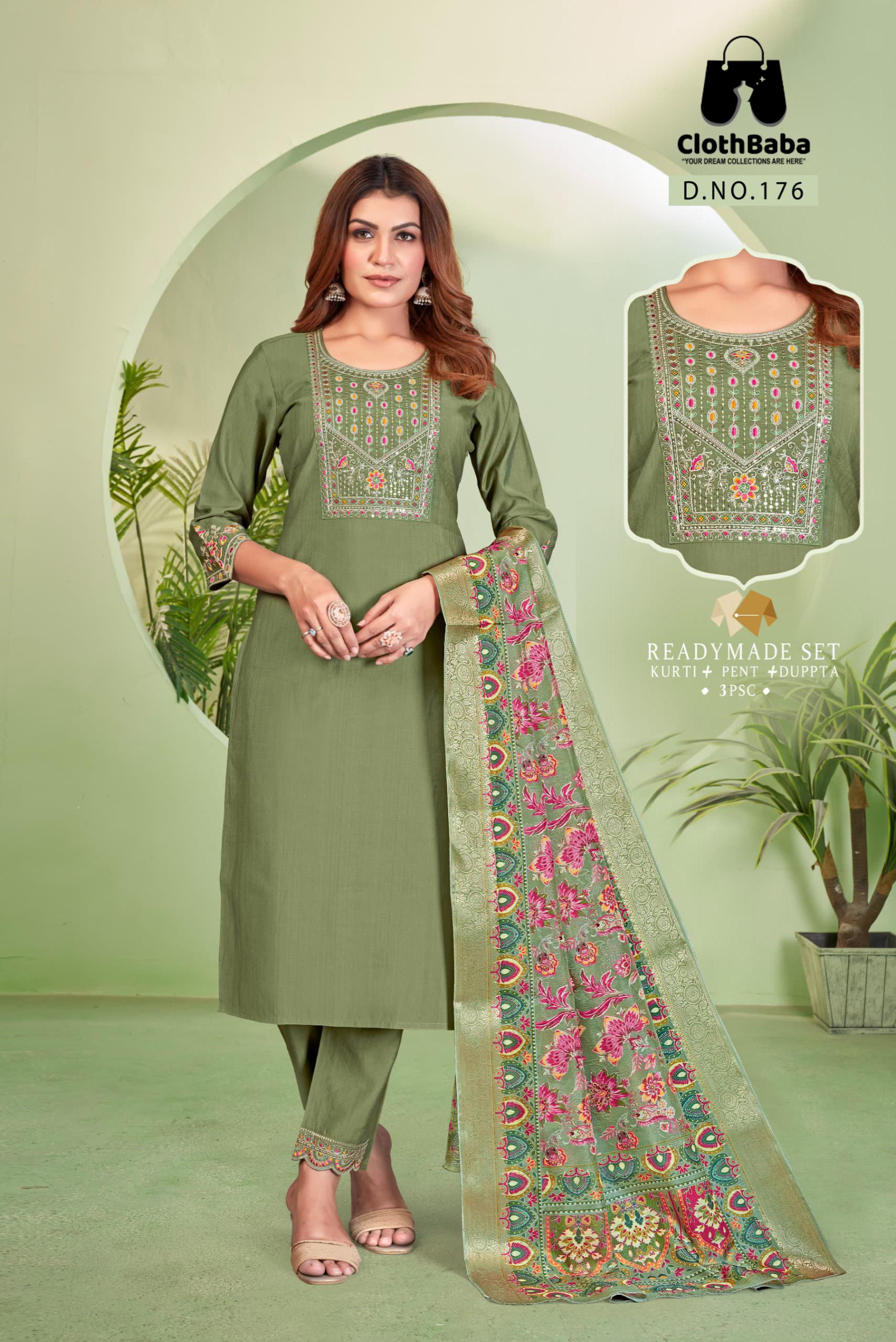  Embroidered Vatican Suit with Cotton Inner & Jequard Muslin Dupatta