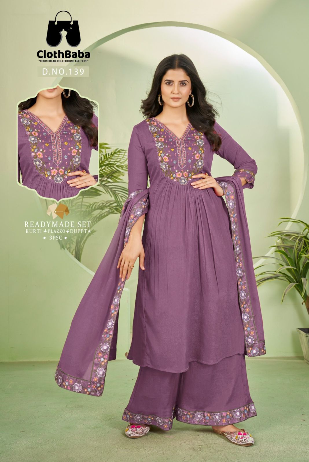 Chinon Air Jet Fabric Suit with Creap Inner & Embroidery 