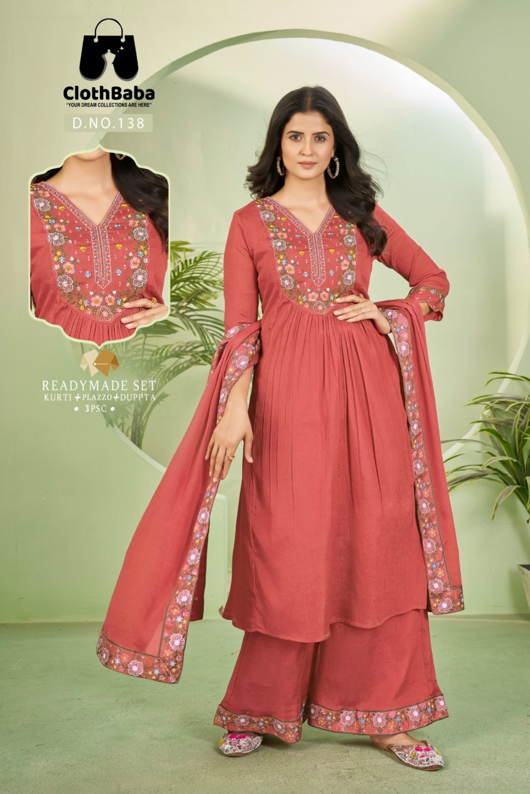 Chinon Air Jet Fabric Suit with Creap Inner & Embroidery 