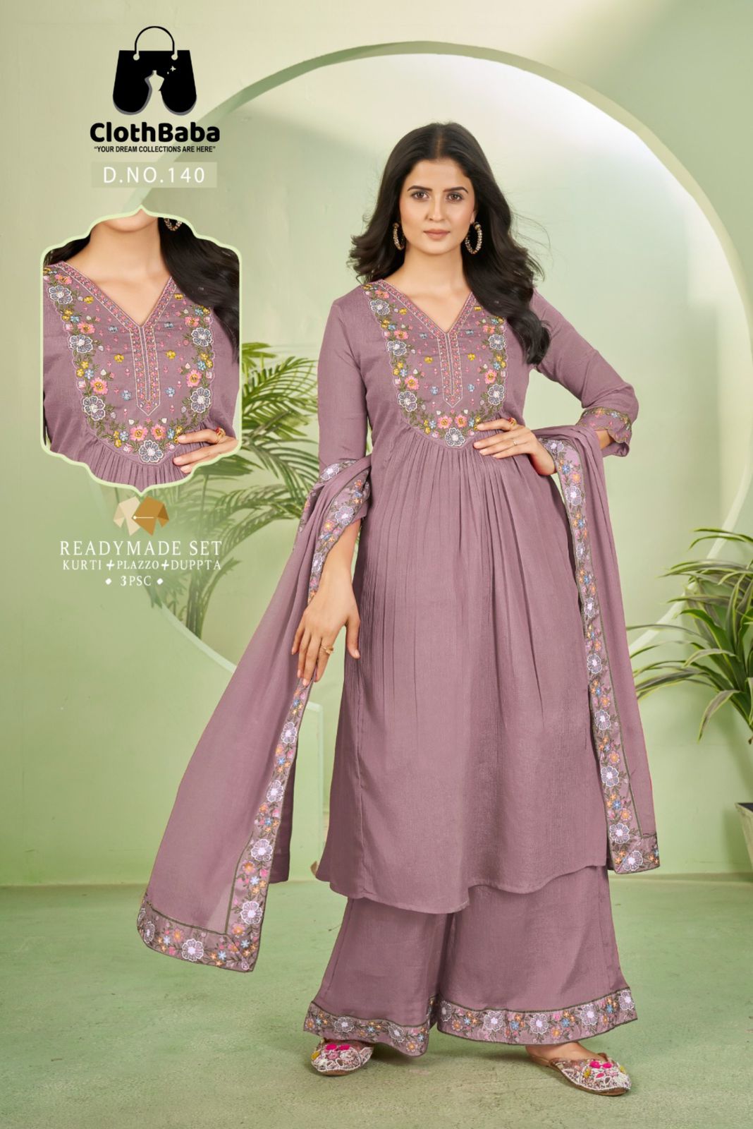 Chinon Air Jet Fabric Suit with Creap Inner & Embroidery 