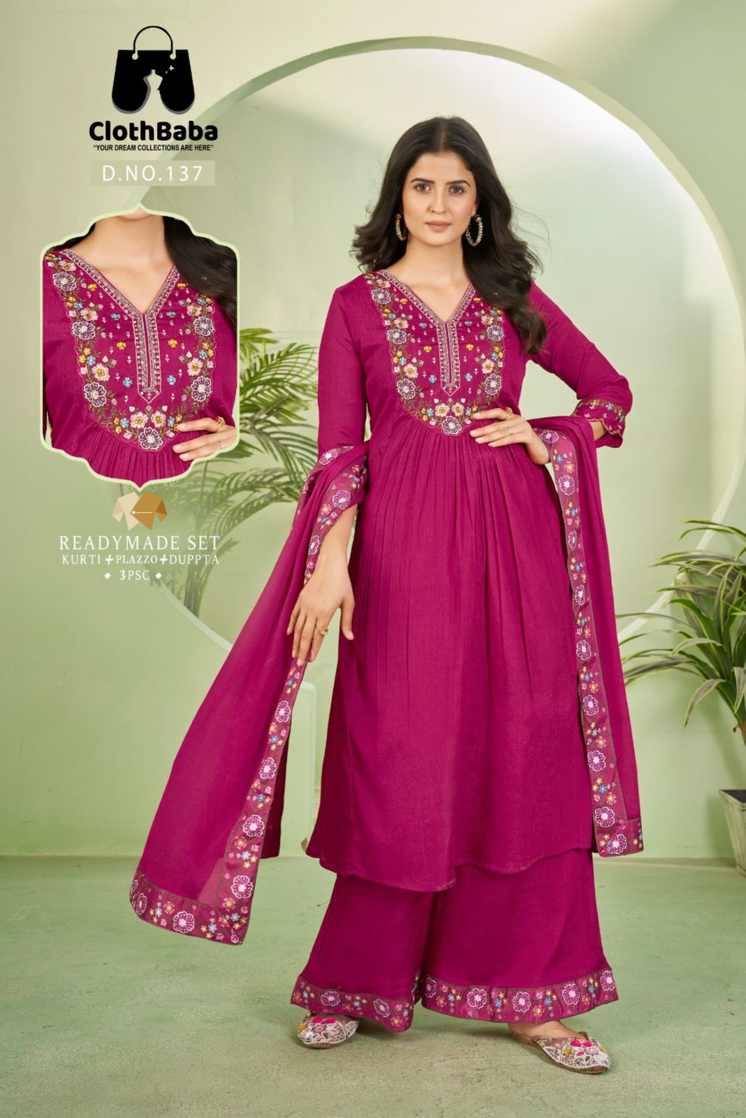 Chinon Air Jet Fabric Suit with Creap Inner & Embroidery 