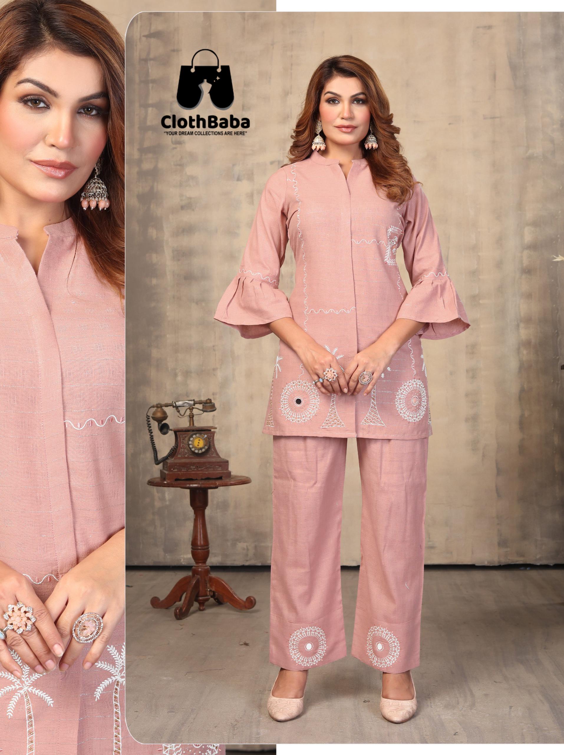 Linen Cotton Co-ord Set with Hand Embroidery 