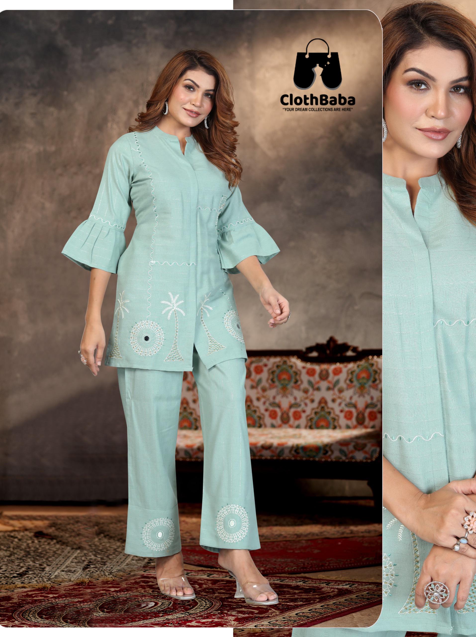 Linen Cotton Co-ord Set with Hand Embroidery 