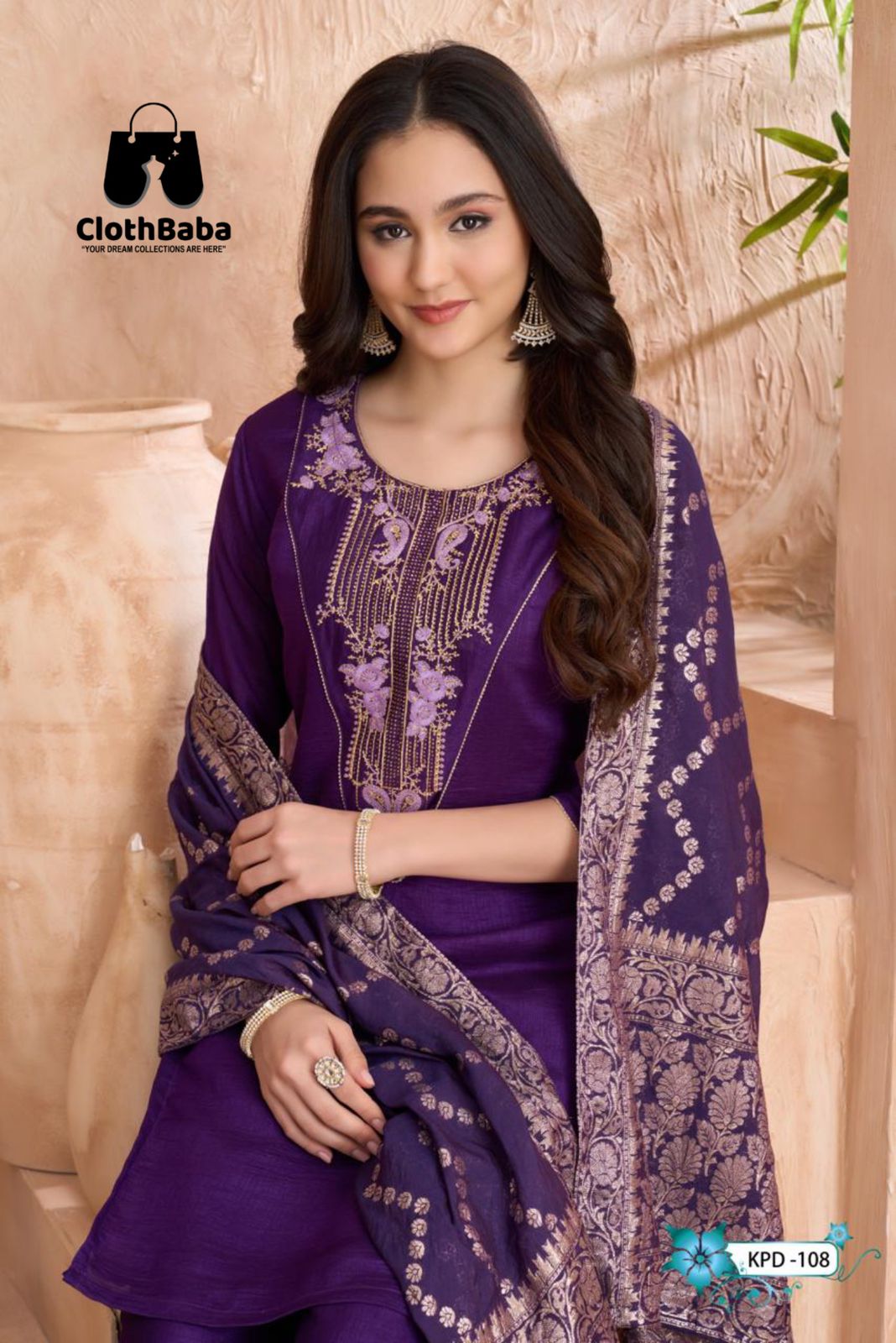 Elegant 3 Piece Readymade Suit in Vichitra & Jacquard Silk