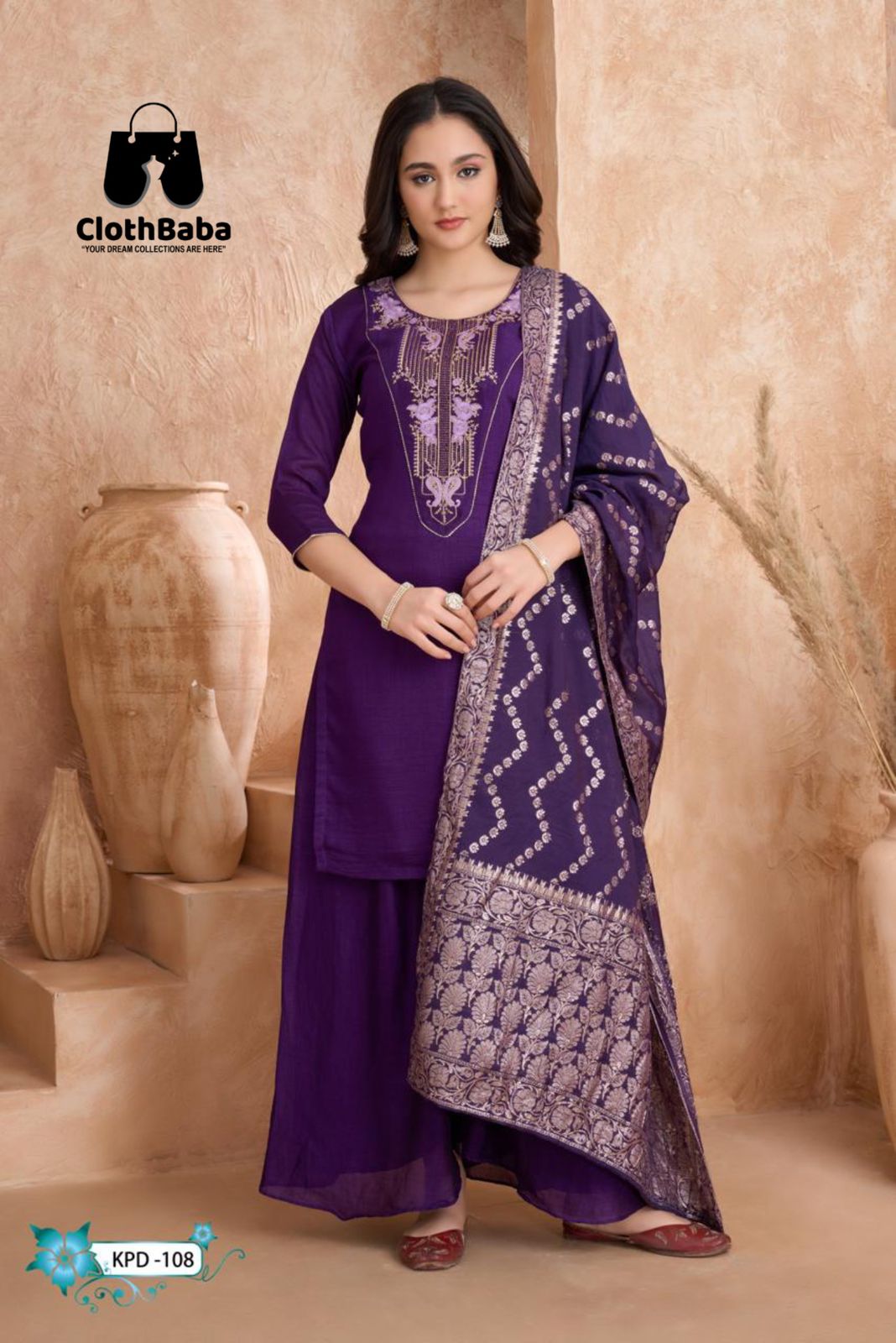 Elegant 3 Piece Readymade Suit in Vichitra & Jacquard Silk