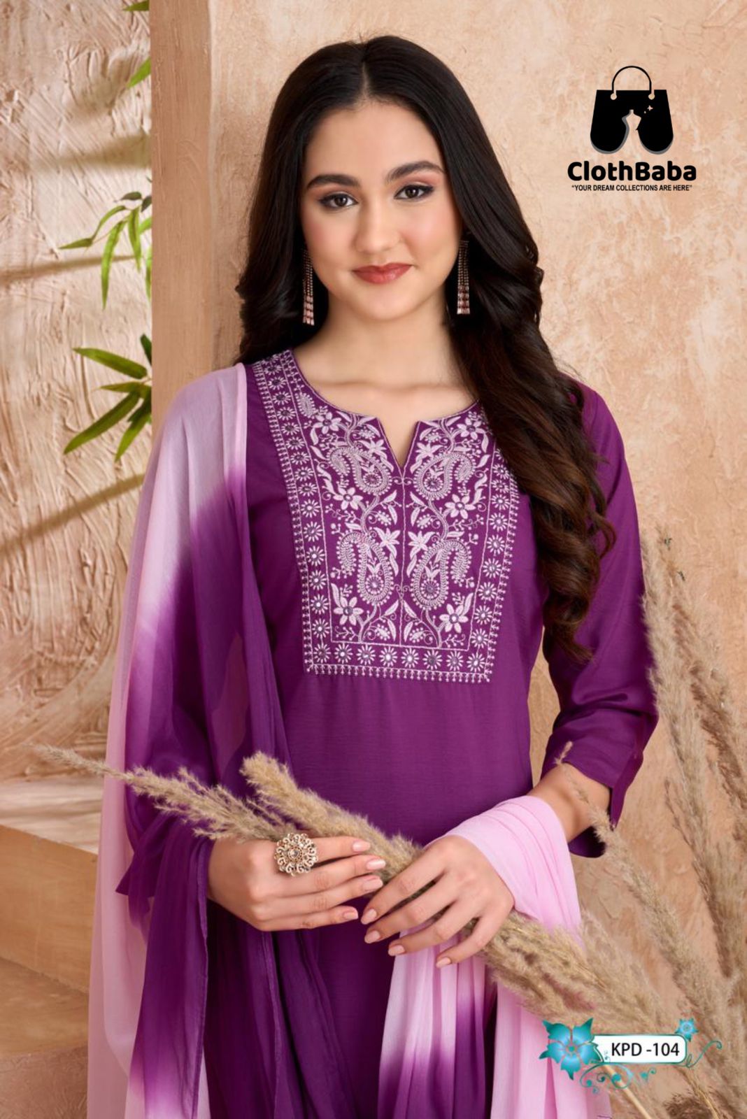 Classic Gold 3-Piece Readymade Suit with Neck Embroidery