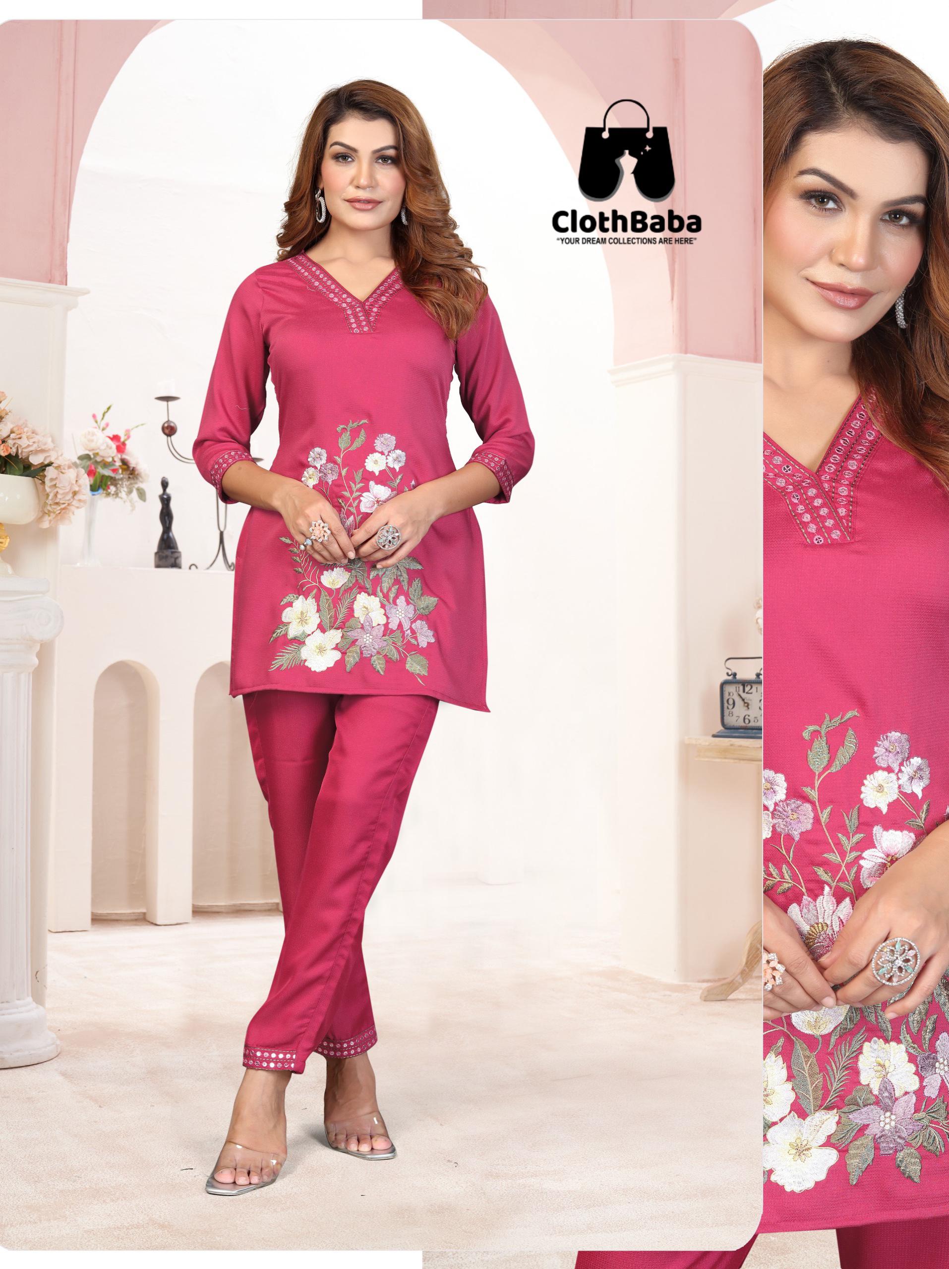 Premium Vertical Fabric Embroidered Co-Ord Set 