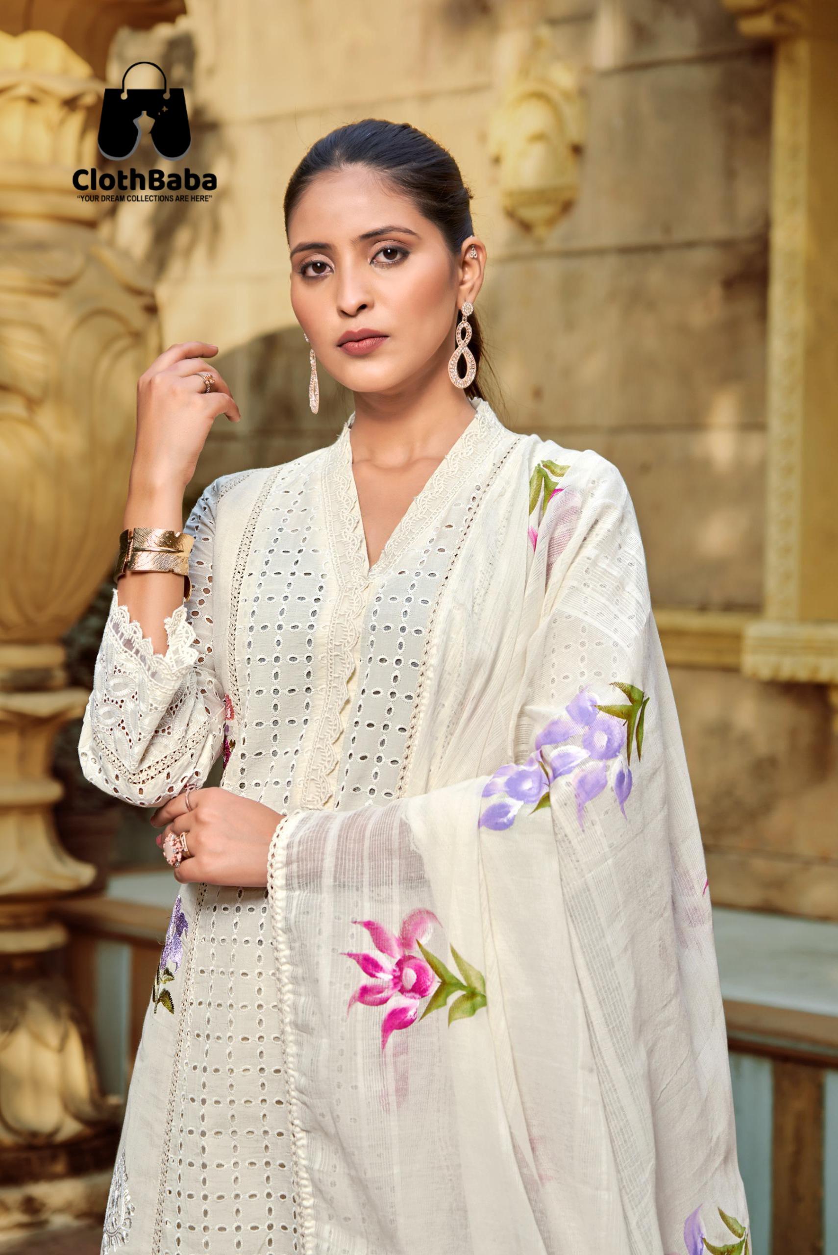 Handcrafted Cotton Schiffli Anarkali Set with Printed Leno Dupatta 