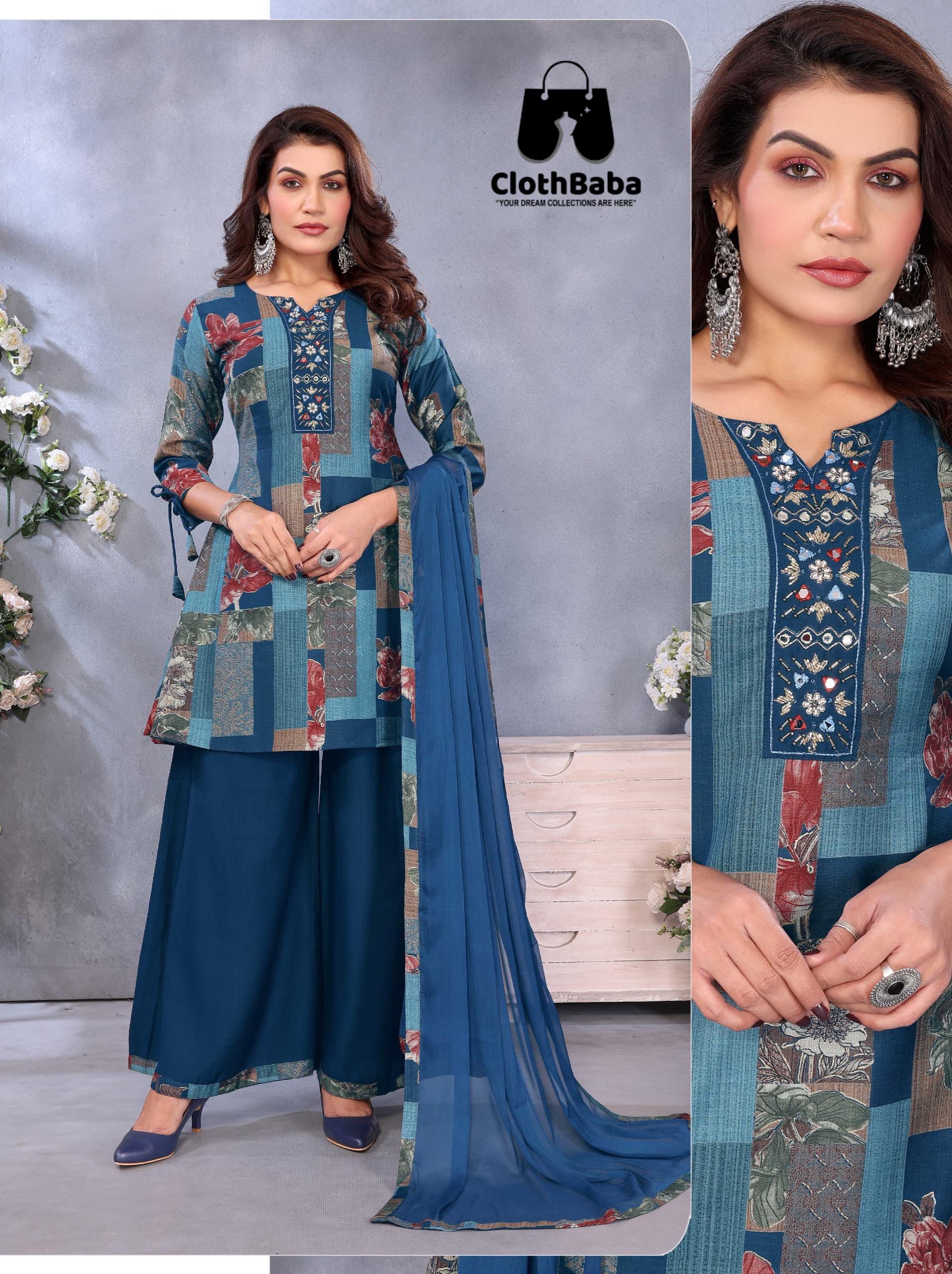 Ethnic Fusion Vertican Suit with Short Kurti & Plazo