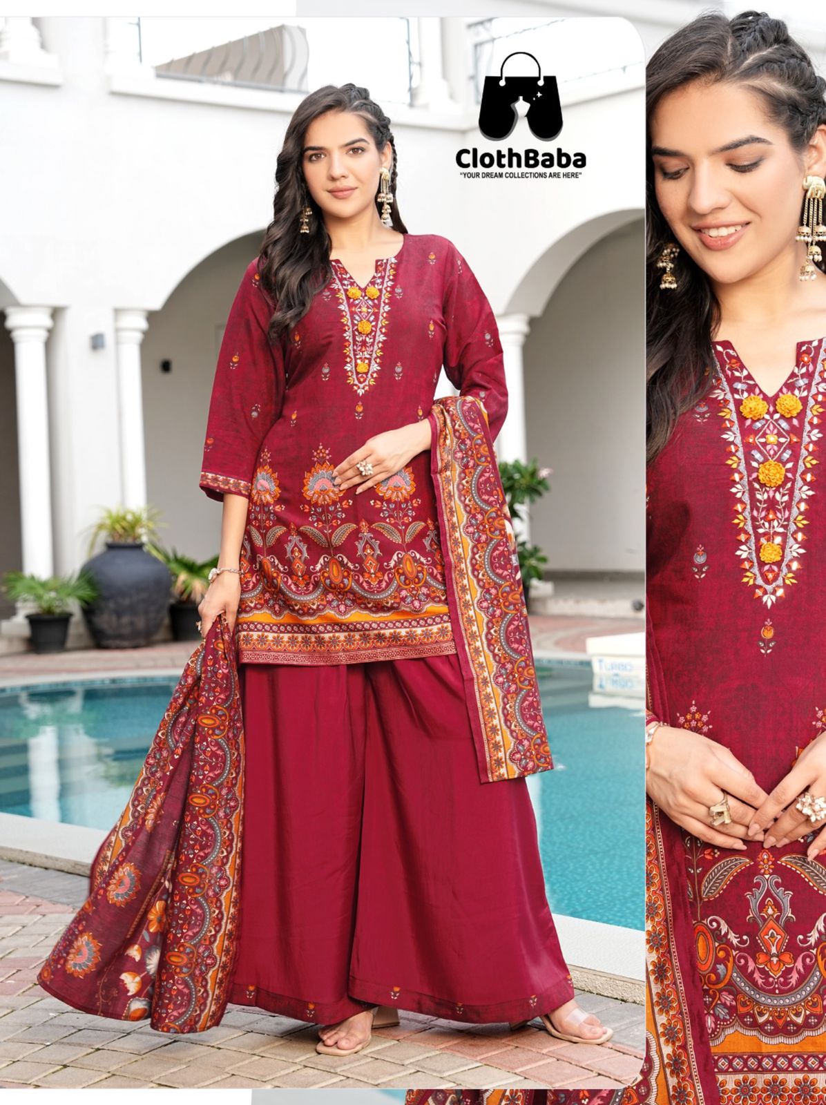 Printed Modal Fabric 3PC Readymade Suit