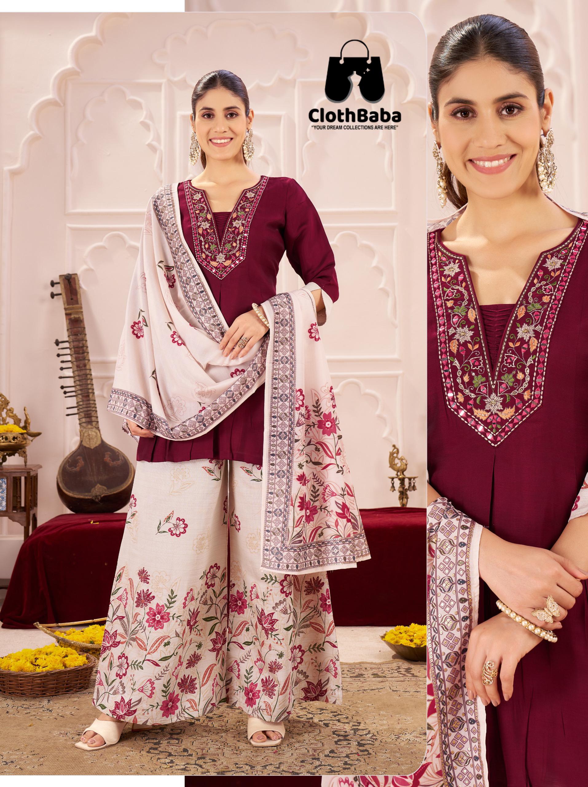 Luxury Ladies Readymade Suits in Vetican/Roman Silk