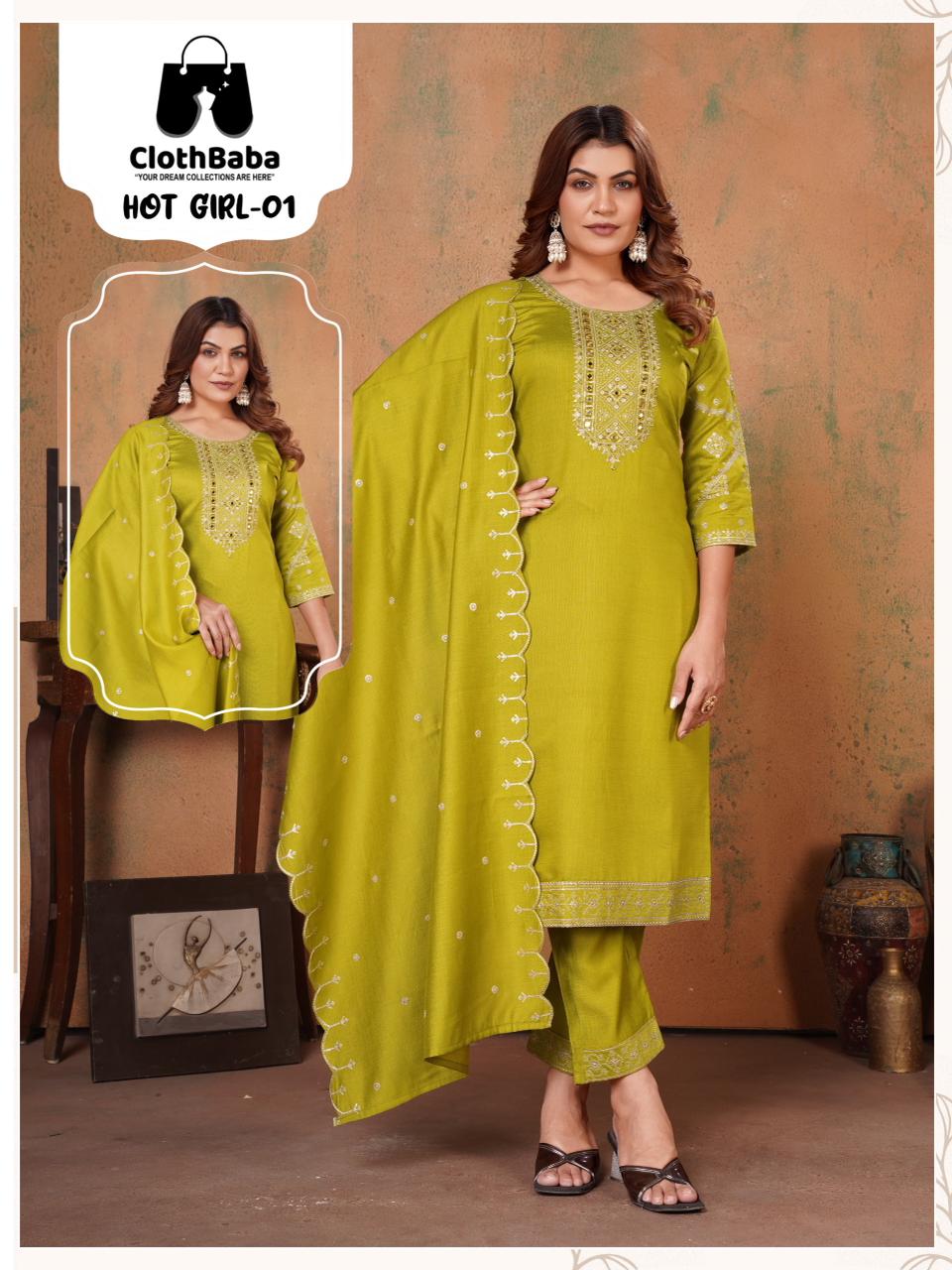 Vertical Silk Readymade Suit for Ladies Wholesale