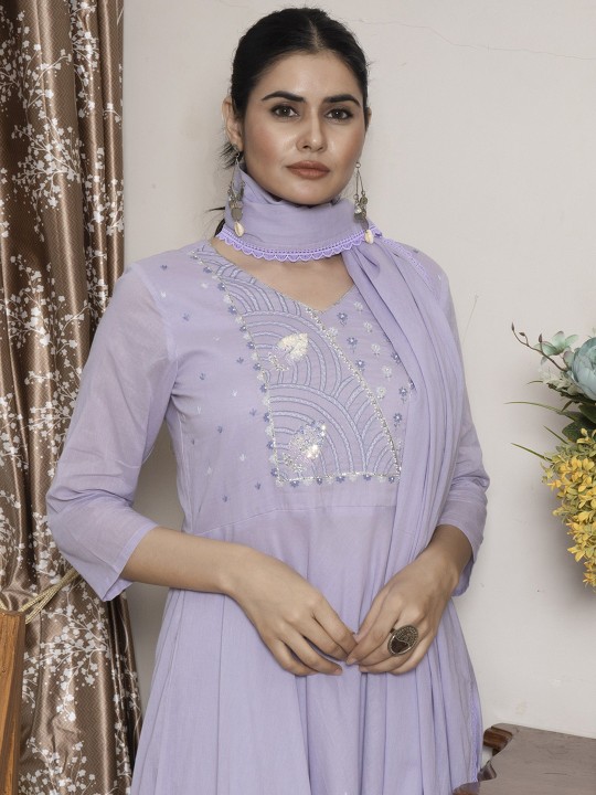 Cotton Handwork Readymade Suit with Dupatta