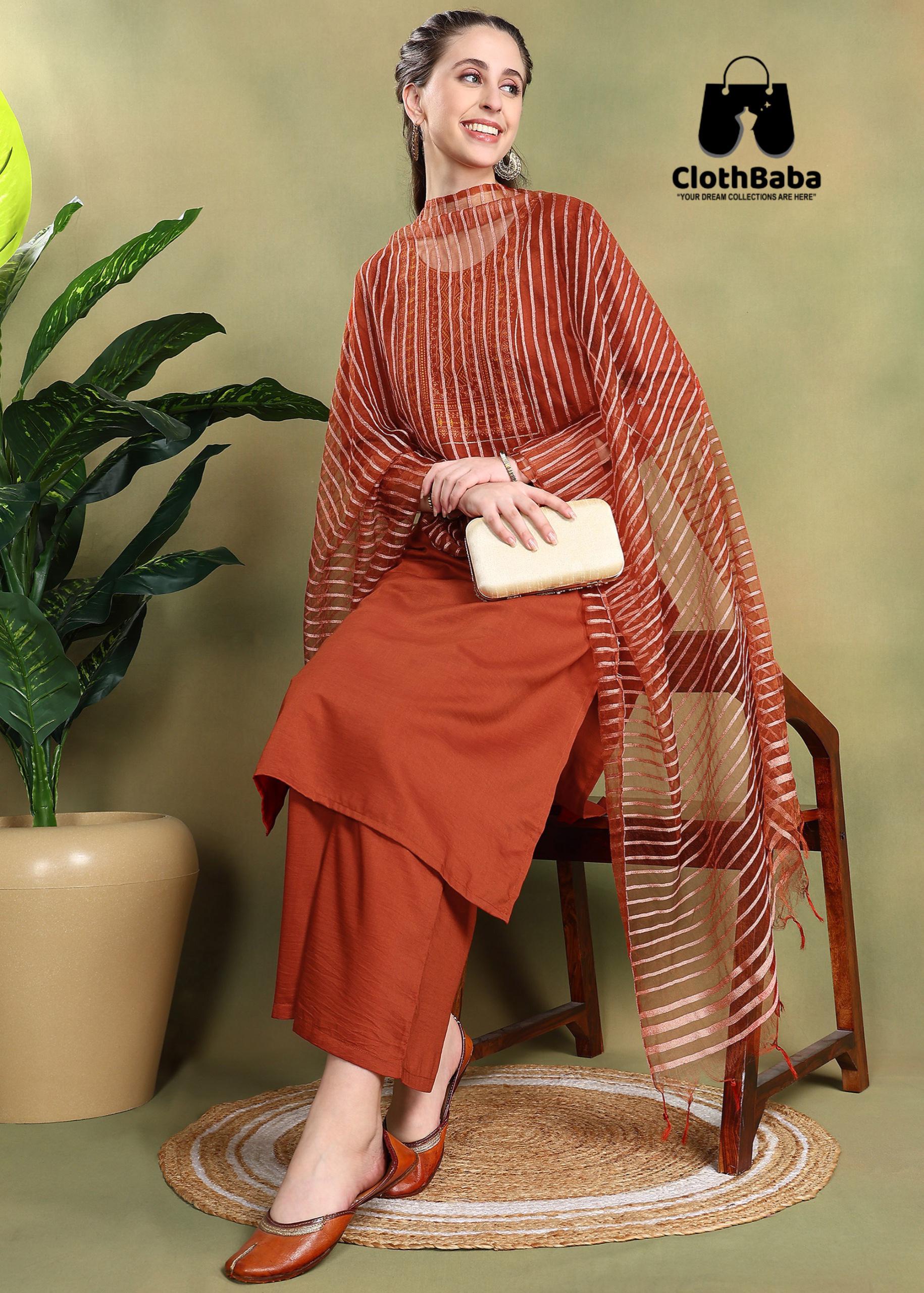 Classic Gold Embroidered Readymade Suit with Plazo and Dupatta