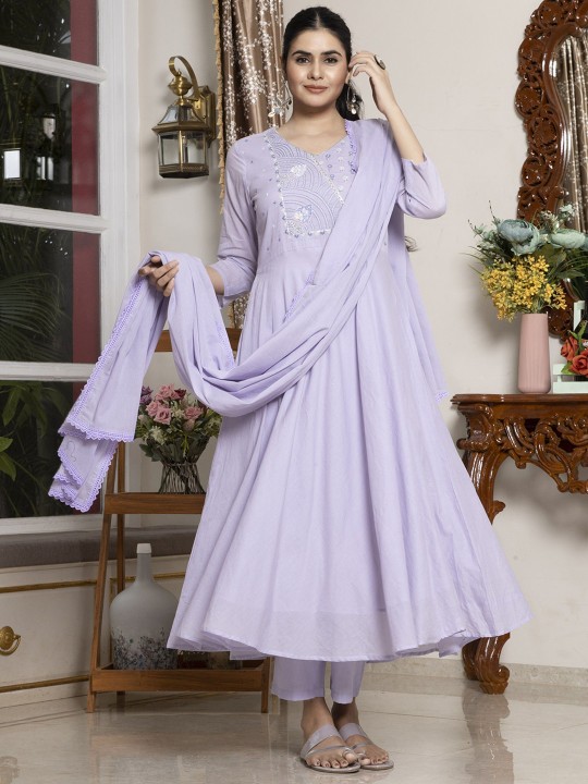 Cotton Handwork Readymade Suit with Dupatta