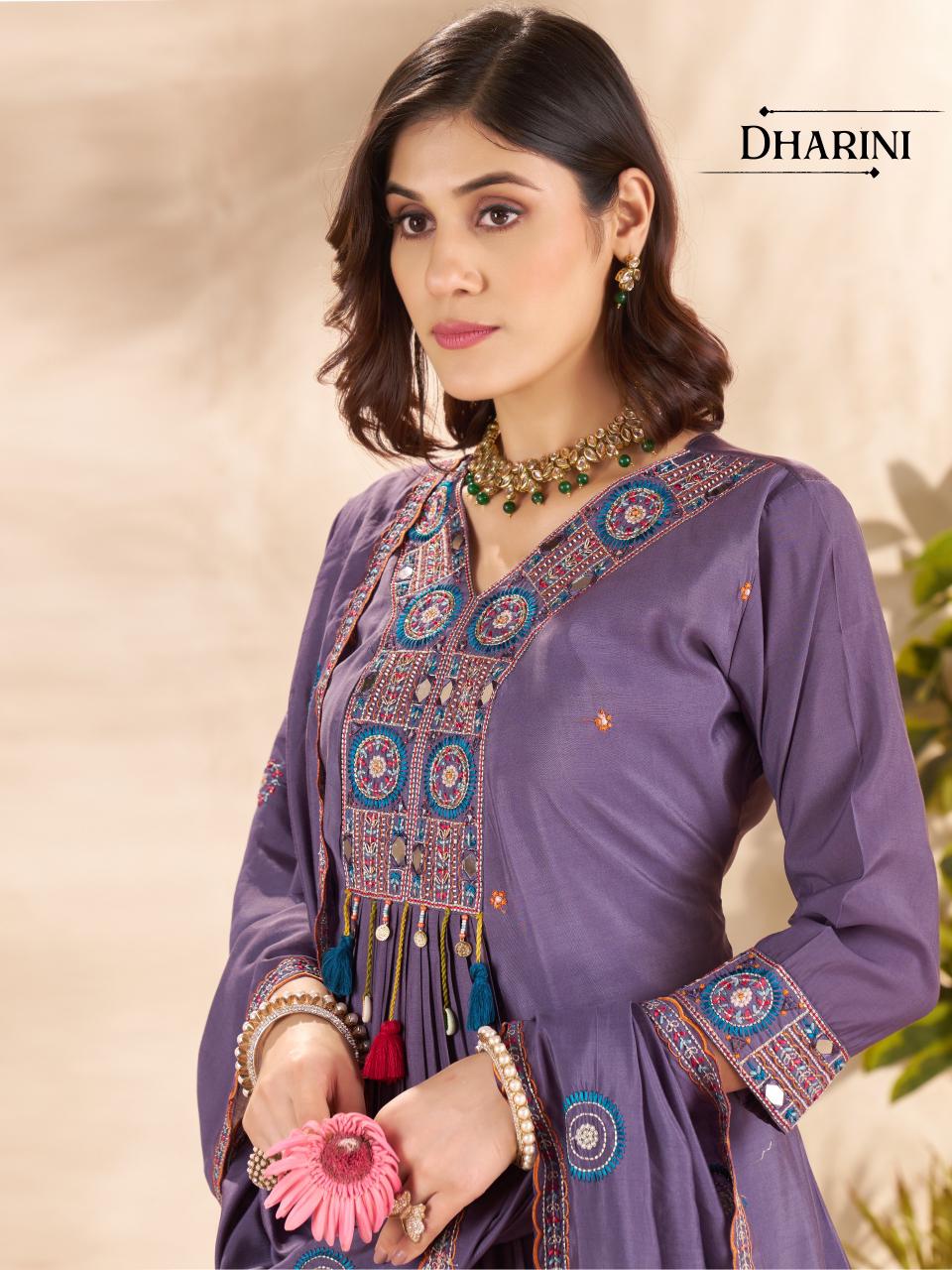 Roman Silk Ladies Readymade Suit with Beautiful Neck Work & Latkan Embroidered Dupatta 