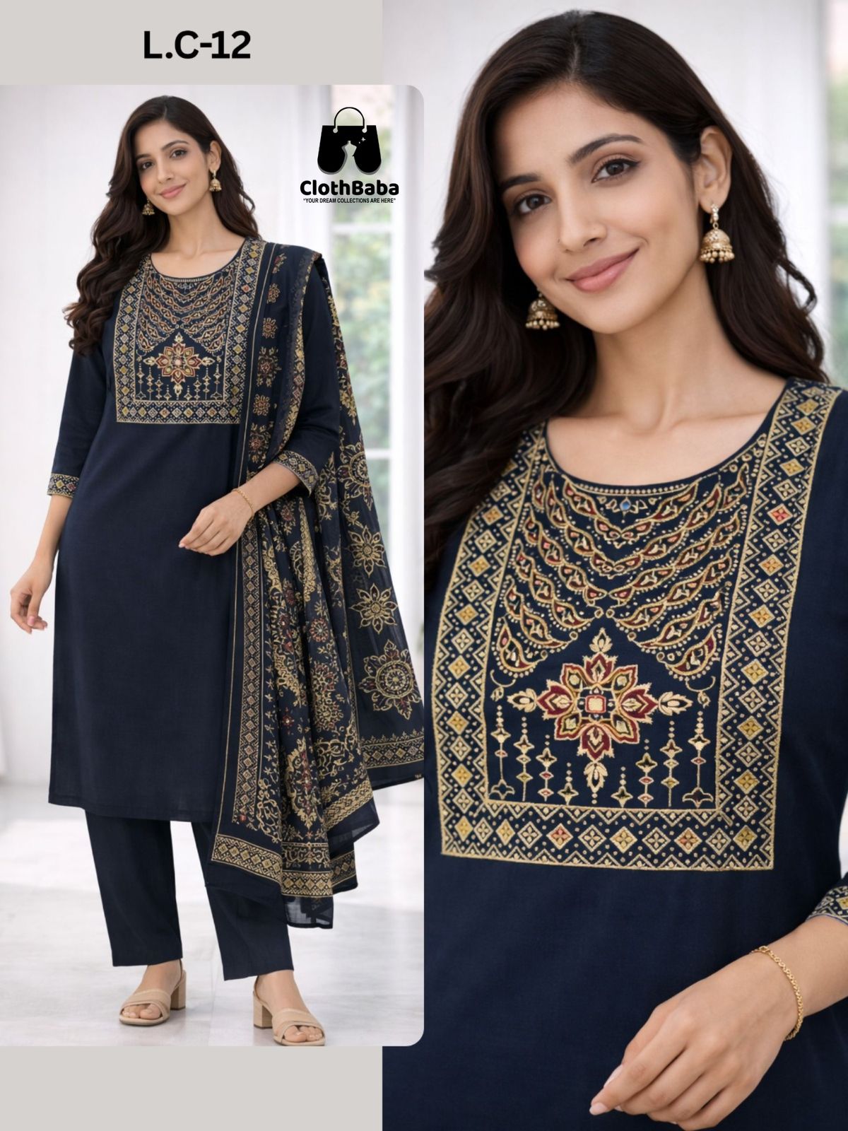 Dhabu Cotton Work Readymade Suit Wholesale Size Set