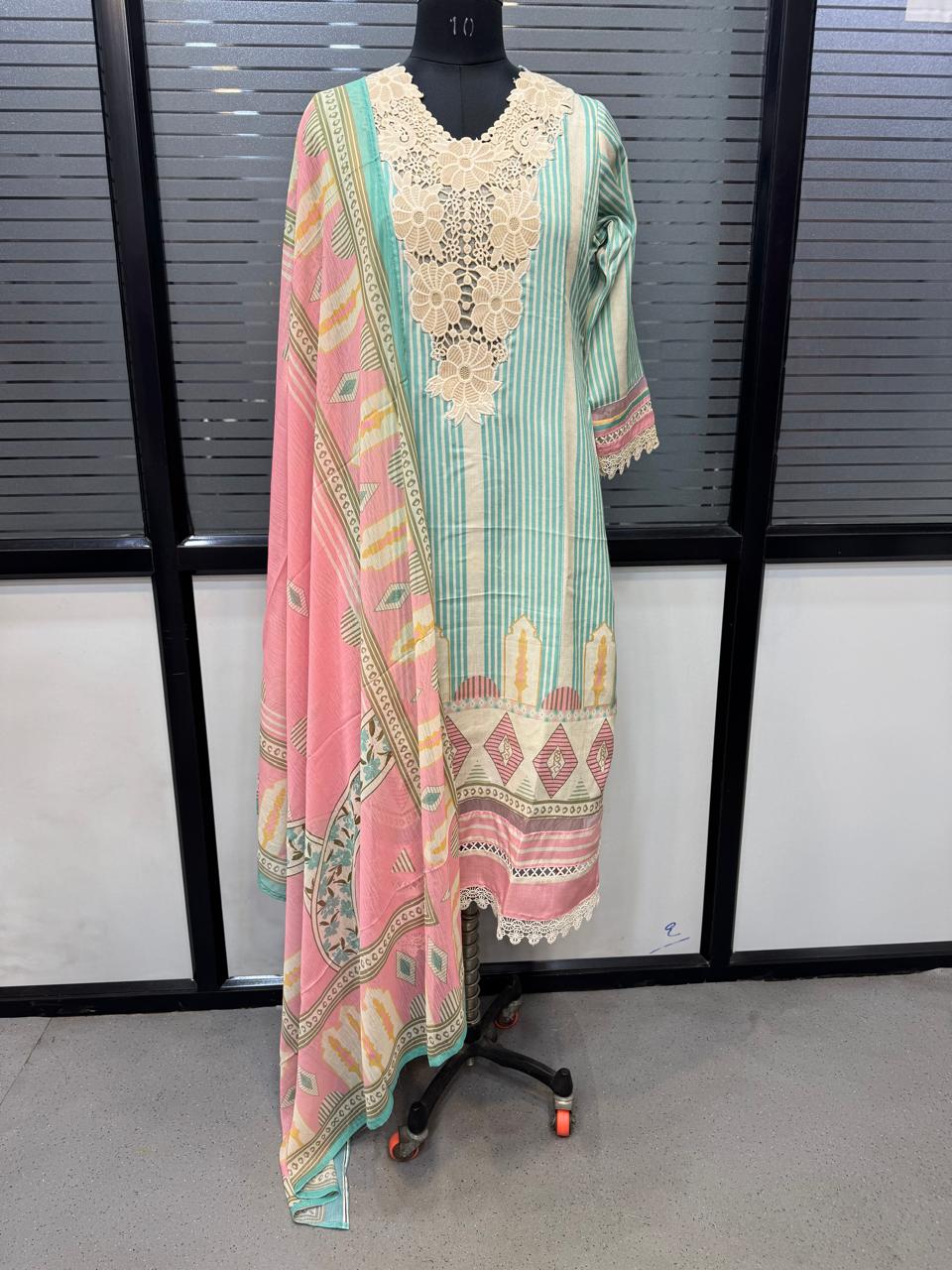 Designer Linen Flex 3-Piece Readymade Suit with Chemical Embroidery Work 